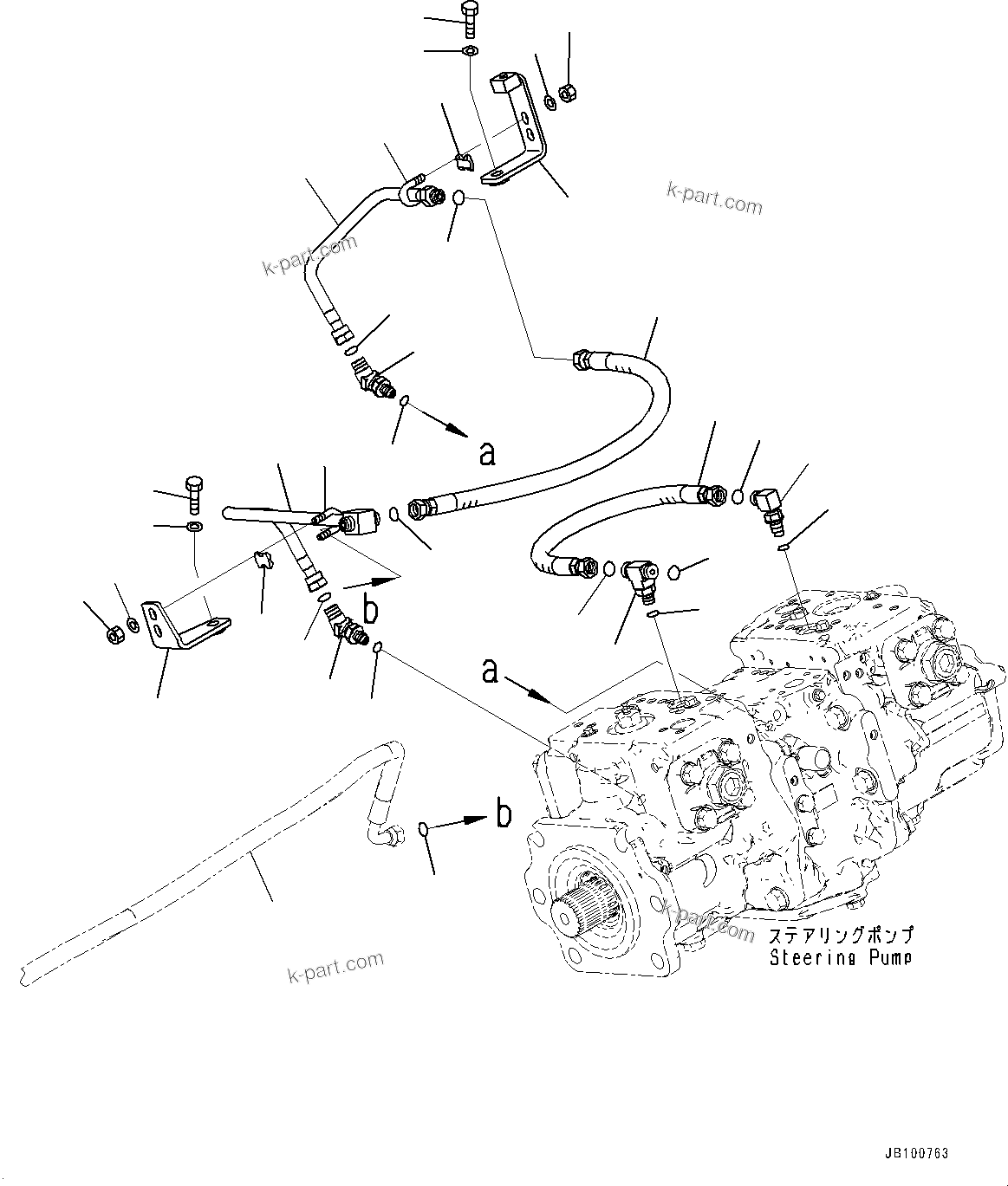 Komatsu parts book diagram for WA800-8E0 S/N 84001-UP: TORQUE CONVERTER AND TRANSMISSION, STEERING PUMP PIPING (1/3)(#83001-)