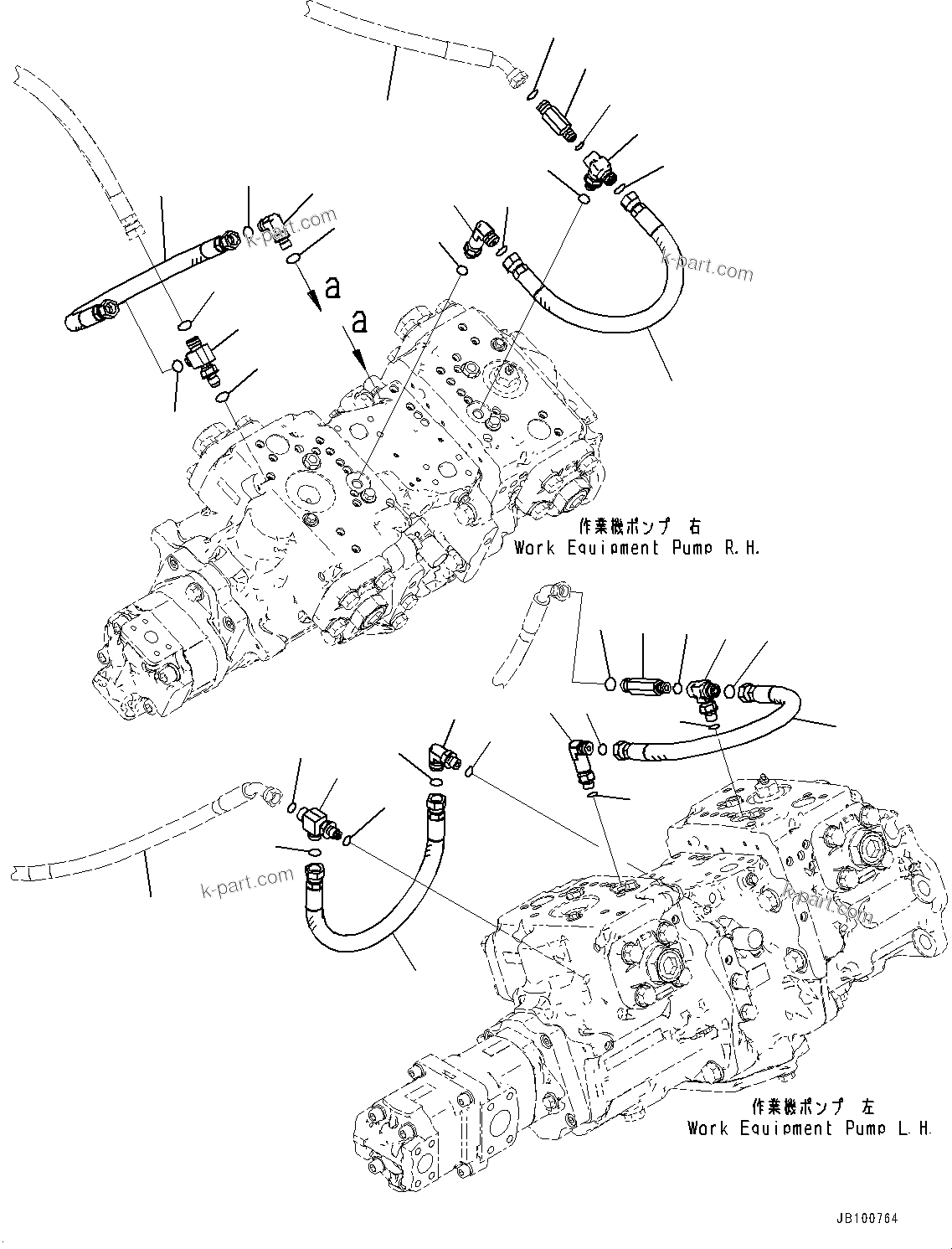Komatsu parts book diagram for WA800-8E0 S/N 84001-UP: TORQUE CONVERTER AND TRANSMISSION, WORK EQUIPMENT PIPING (1/2)(#83001-)