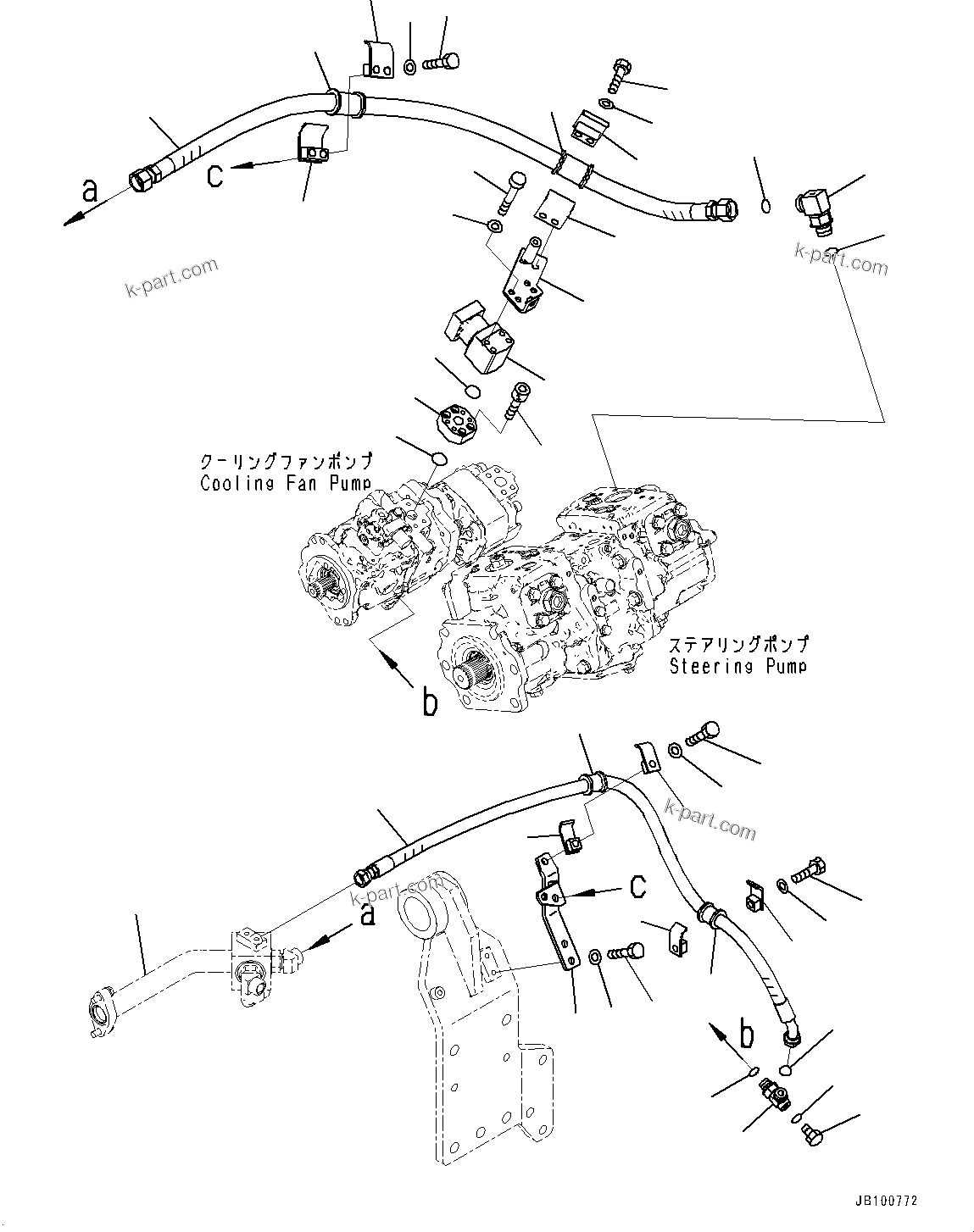 Komatsu parts book diagram for WA800-8E0 S/N 84001-UP: TORQUE CONVERTER AND TRANSMISSION, STEERING PUMP PIPING (3/3)(#83001-)