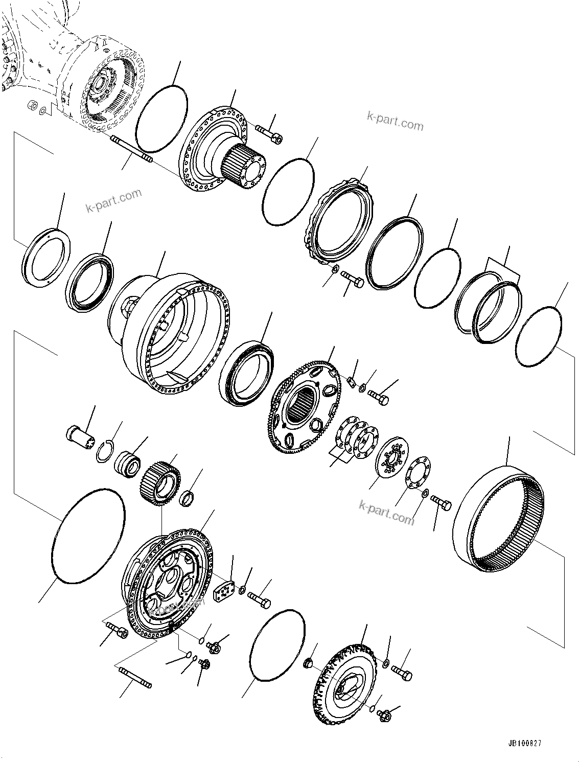 Komatsu parts book diagram for WA800-8E0 S/N 84001-UP: FRONT AXLE, FINAL DRIVE L.H. (2/2)(#83001-)