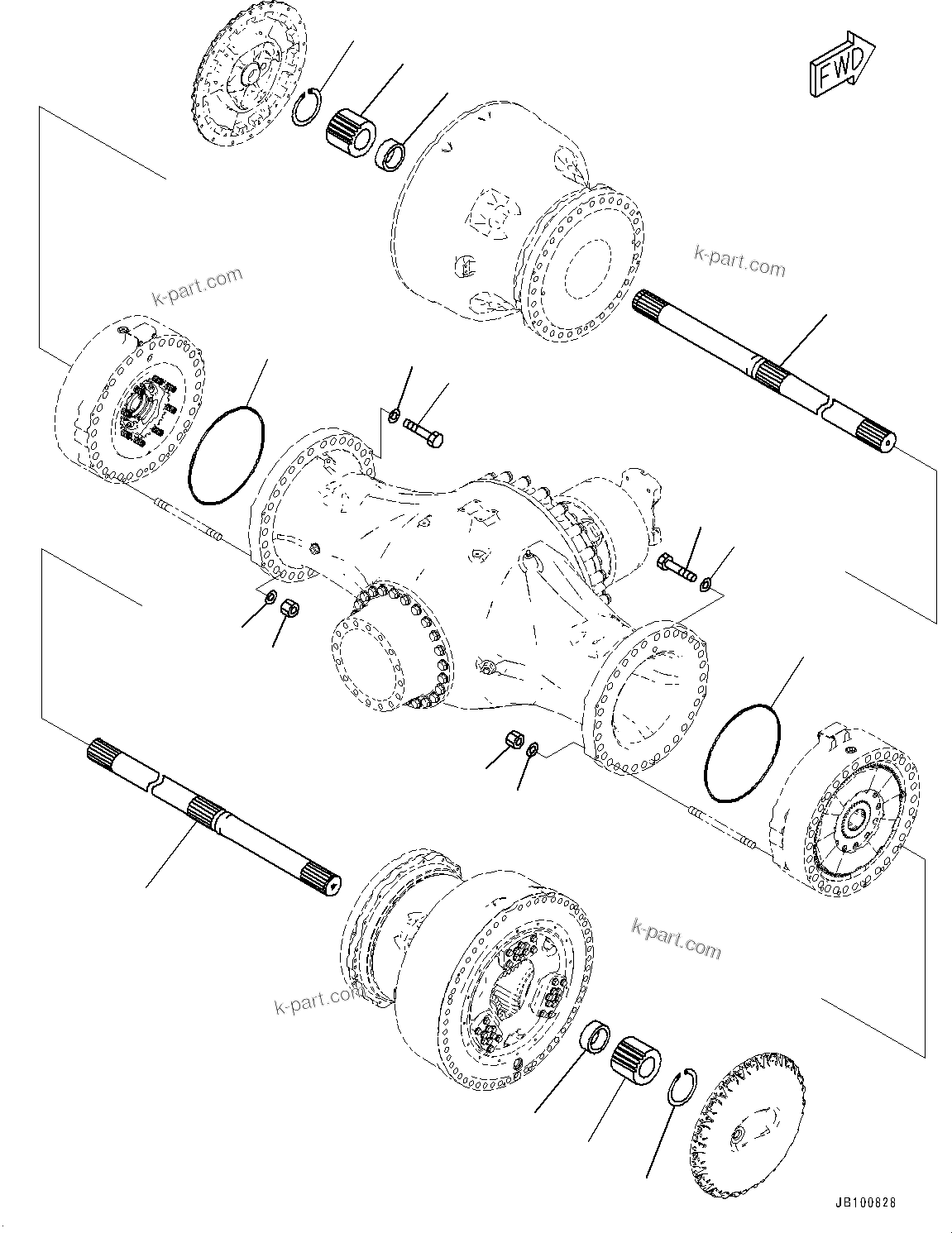 Komatsu parts book diagram for WA800-8E0 S/N 84001-UP: FRONT AXLE, SHAFT(#83001-)