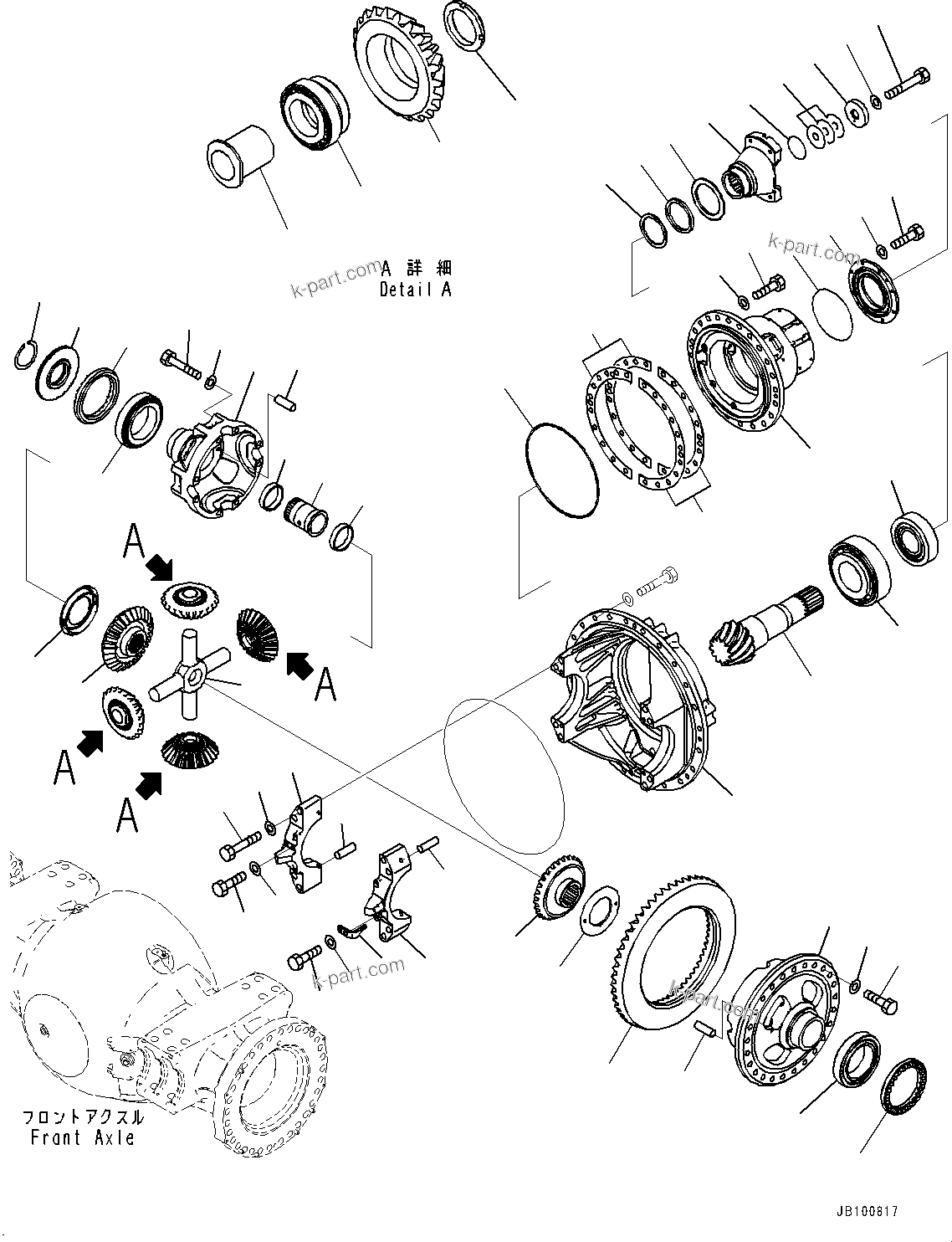Komatsu parts book diagram for WA800-8E0 S/N 84001-UP: FRONT AXLE, DIFFERENTIAL(#83001-)