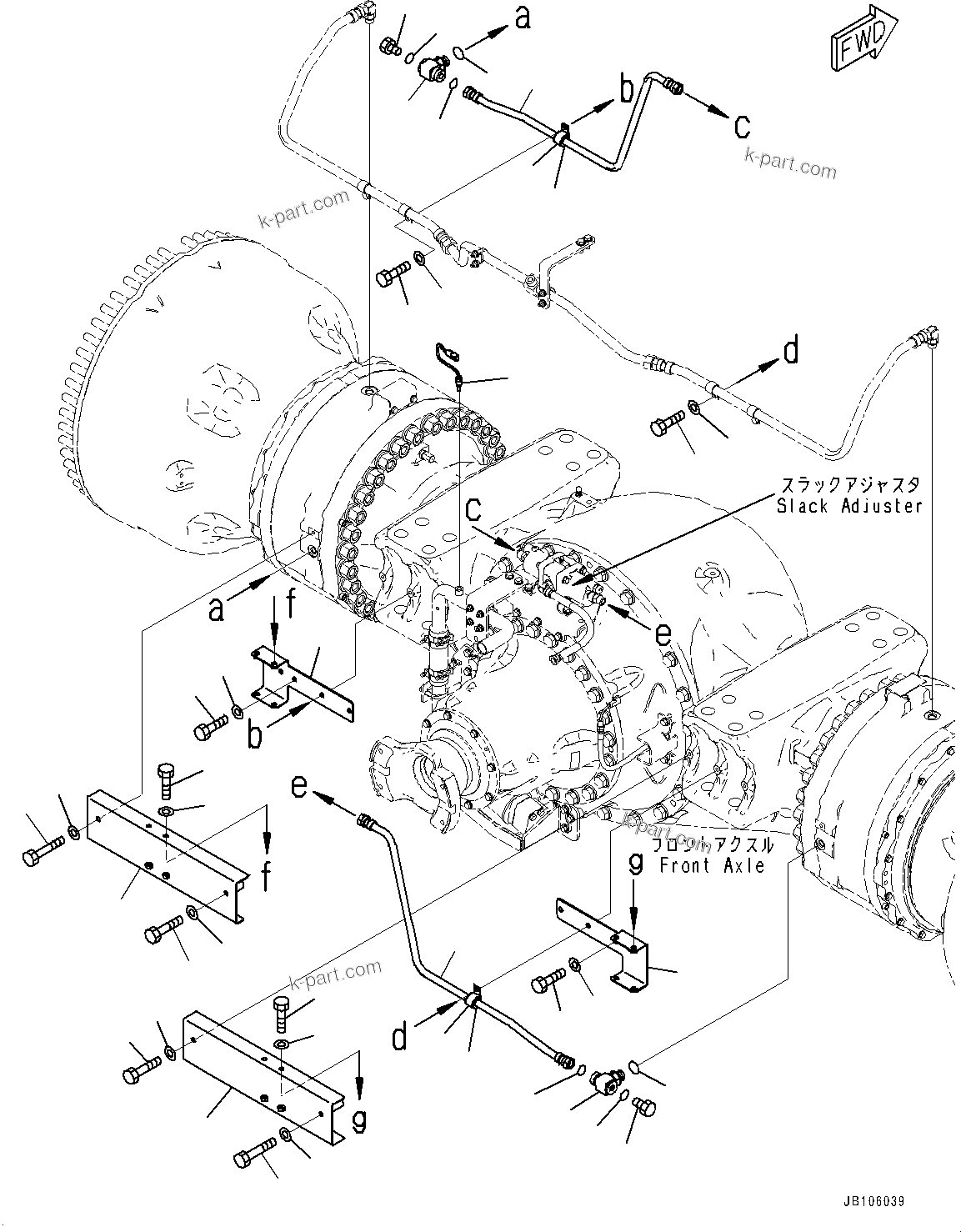 Komatsu parts book diagram for WA800-8E0 S/N 84001-UP: FRONT AXLE, BRAKE PIPING (2/2)(#83001-)