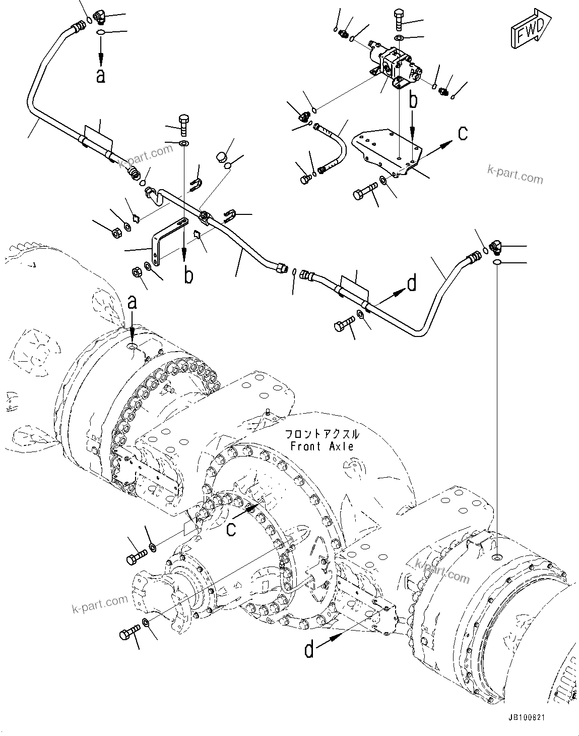 Komatsu parts book diagram for WA800-8E0 S/N 84001-UP: FRONT AXLE, BRAKE COOLING PIPING(#83001-)