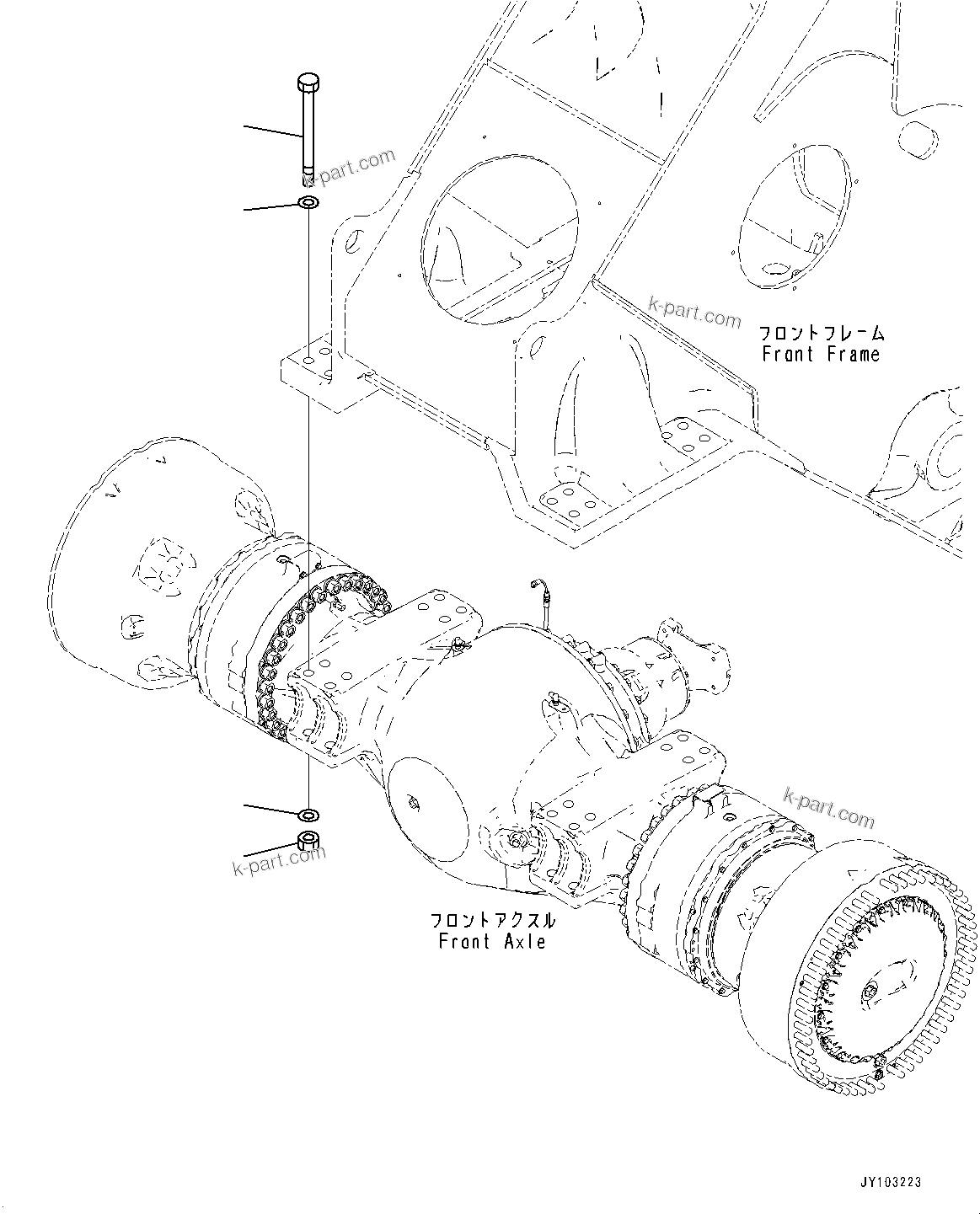 Komatsu parts book diagram for WA800-8E0 S/N 84001-UP: FRONT AXLE, MOUNTING (1/2)(#83001-)