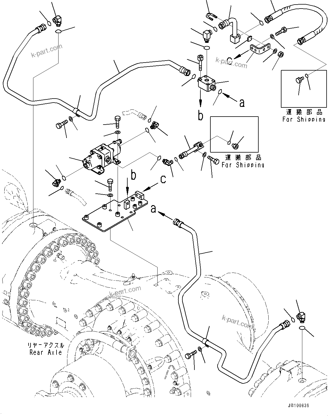 Komatsu parts book diagram for WA800-8E0 S/N 84001-UP: REAR AXLE, BRAKE COOLING PIPING(#83001-)