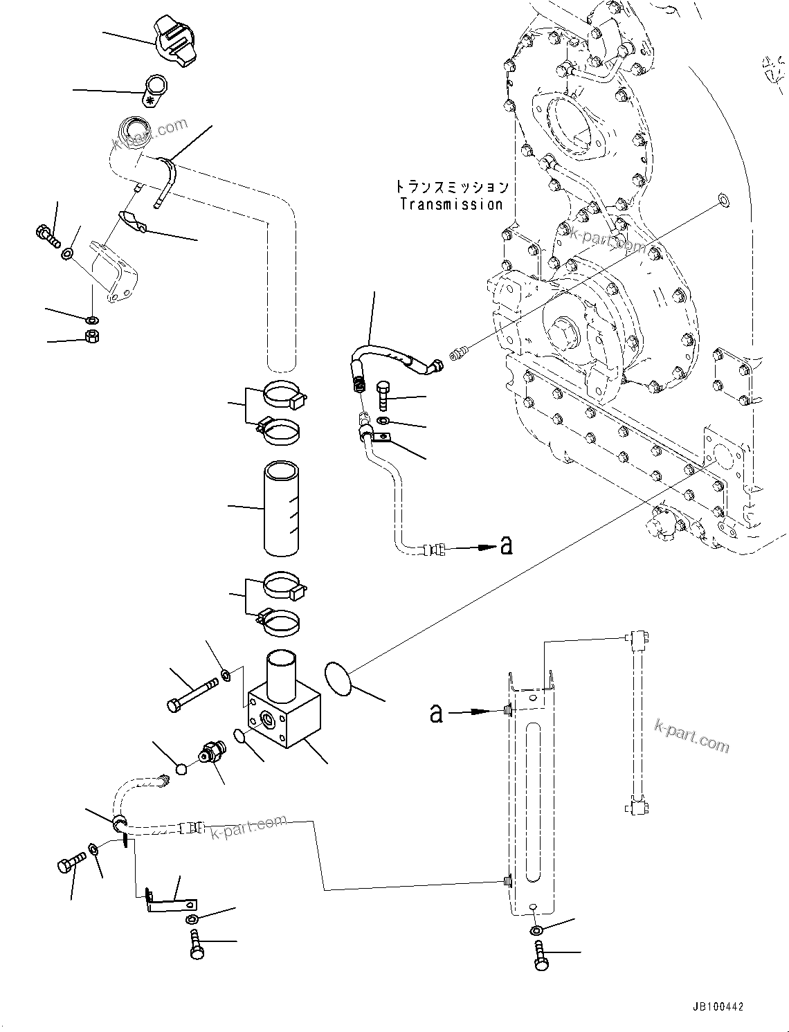 Komatsu parts book diagram for WA800-8E0 S/N 84001-UP: TORQUE CONVERTER AND TRANSMISSION OIL COOLER PIPING, OIL FILLER(#83001-)