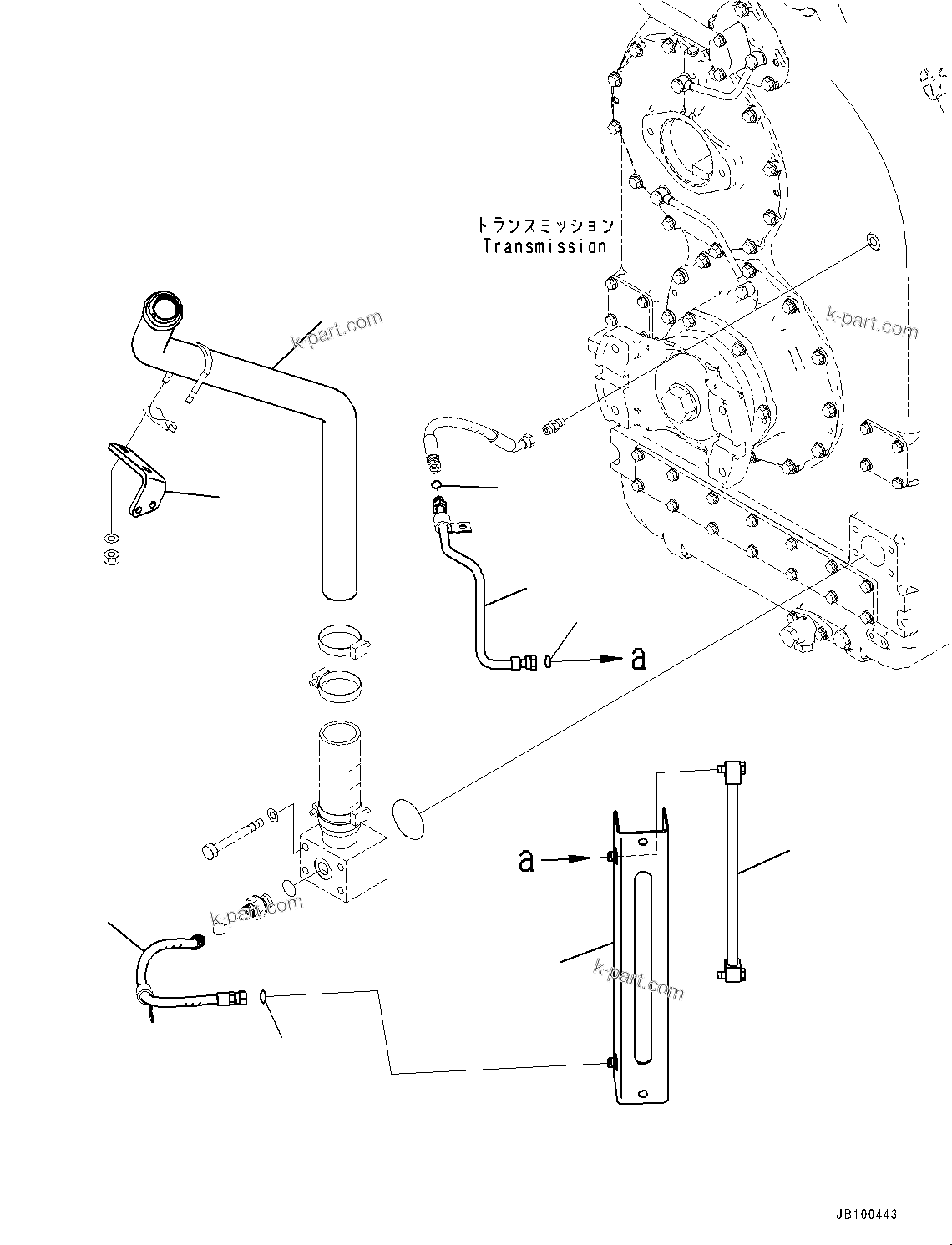 Komatsu parts book diagram for WA800-8E0 S/N 84001-UP: TORQUE CONVERTER AND TRANSMISSION OIL COOLER PIPING, OIL GAUGE(#83001-)