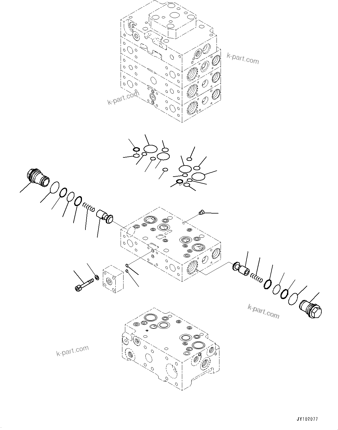 Komatsu parts book diagram for WA800-8E0 S/N 84001-UP: CONTROL VALVE, 4-VALVE (7/13)(#83001-)