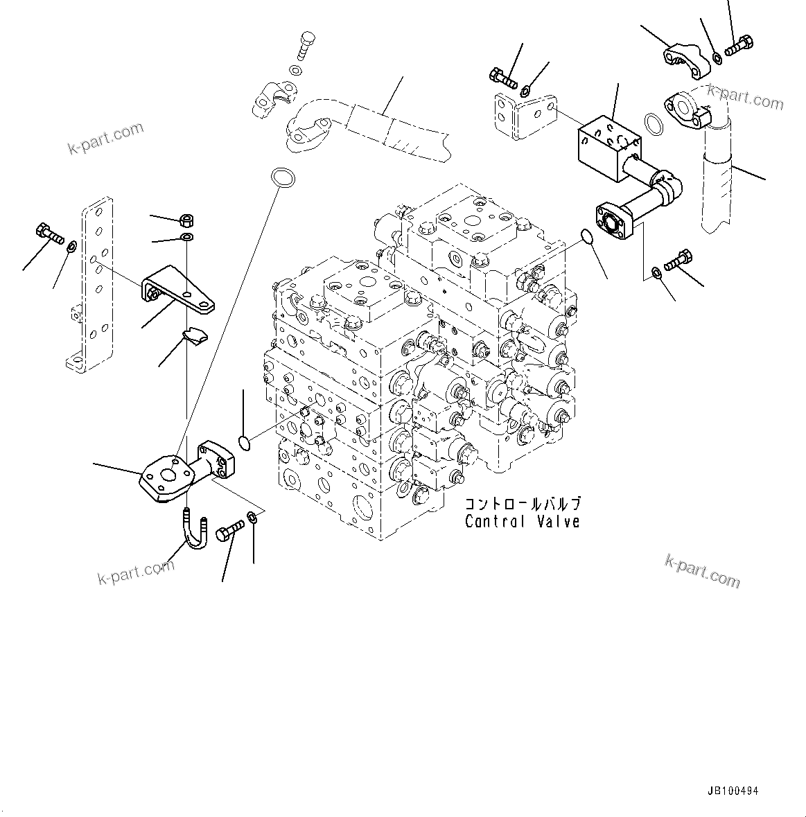 Komatsu parts book diagram for WA800-8E0 S/N 84001-UP: CONTROL VALVE, ECSS VALVE PIPING (1/2)(#83001-)