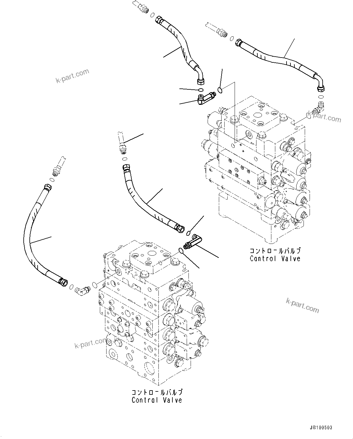 Komatsu parts book diagram for WA800-8E0 S/N 84001-UP: CONTROL VALVE, PIPING (6/14)(#83001-)
