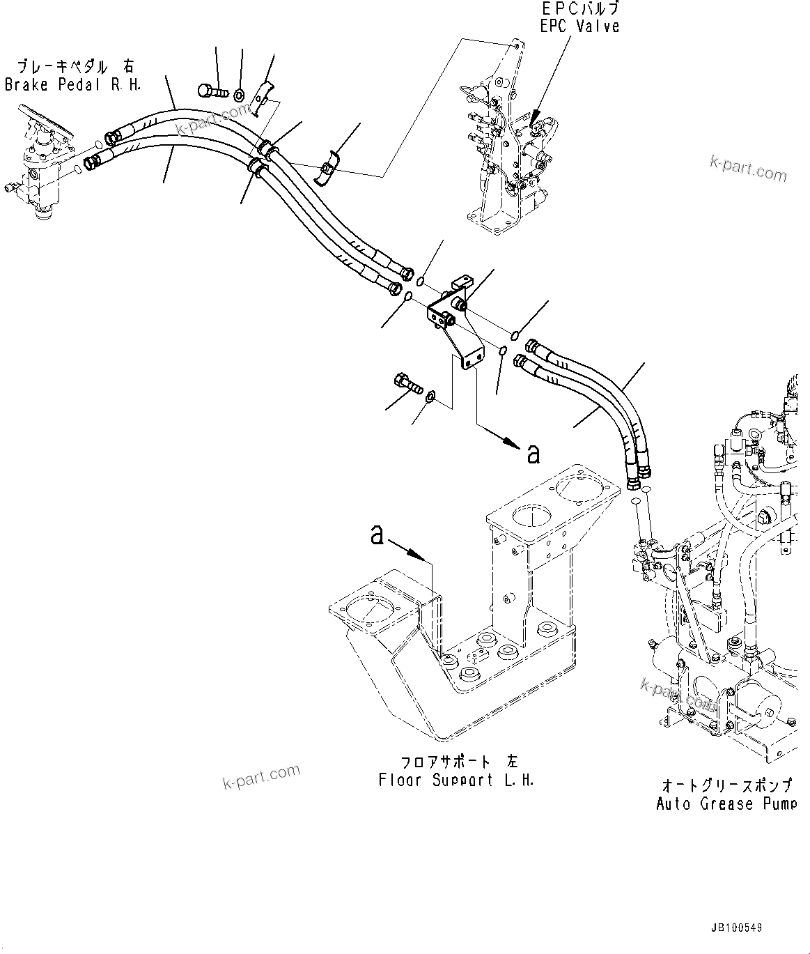 Komatsu parts book diagram for WA800-8E0 S/N 84001-UP: HYDRAULIC PIPING, BRAKE PEDAL PIPING(#83001-)
