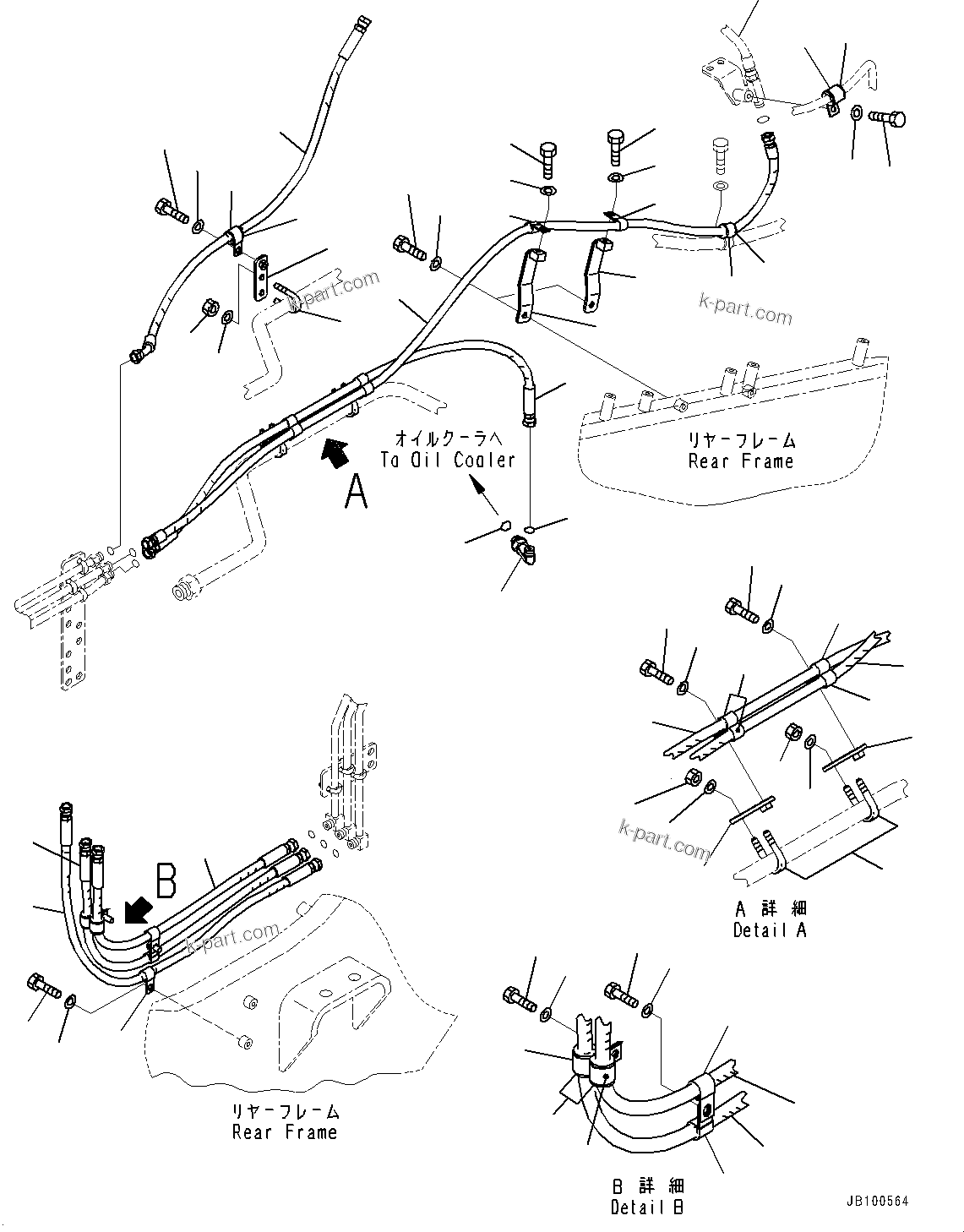 Komatsu parts book diagram for WA800-8E0 S/N 84001-UP: HYDRAULIC PIPING, COOLING PIPING (3/3)(#83001-83000)