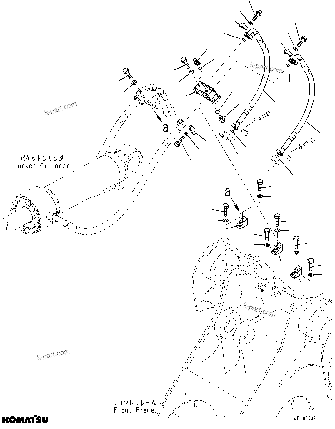 Komatsu parts book diagram for WA800-8E0 S/N 84001-UP: HYDRAULIC PIPING, BUCKET CYLINDER PIPING, TOP(#80001-)