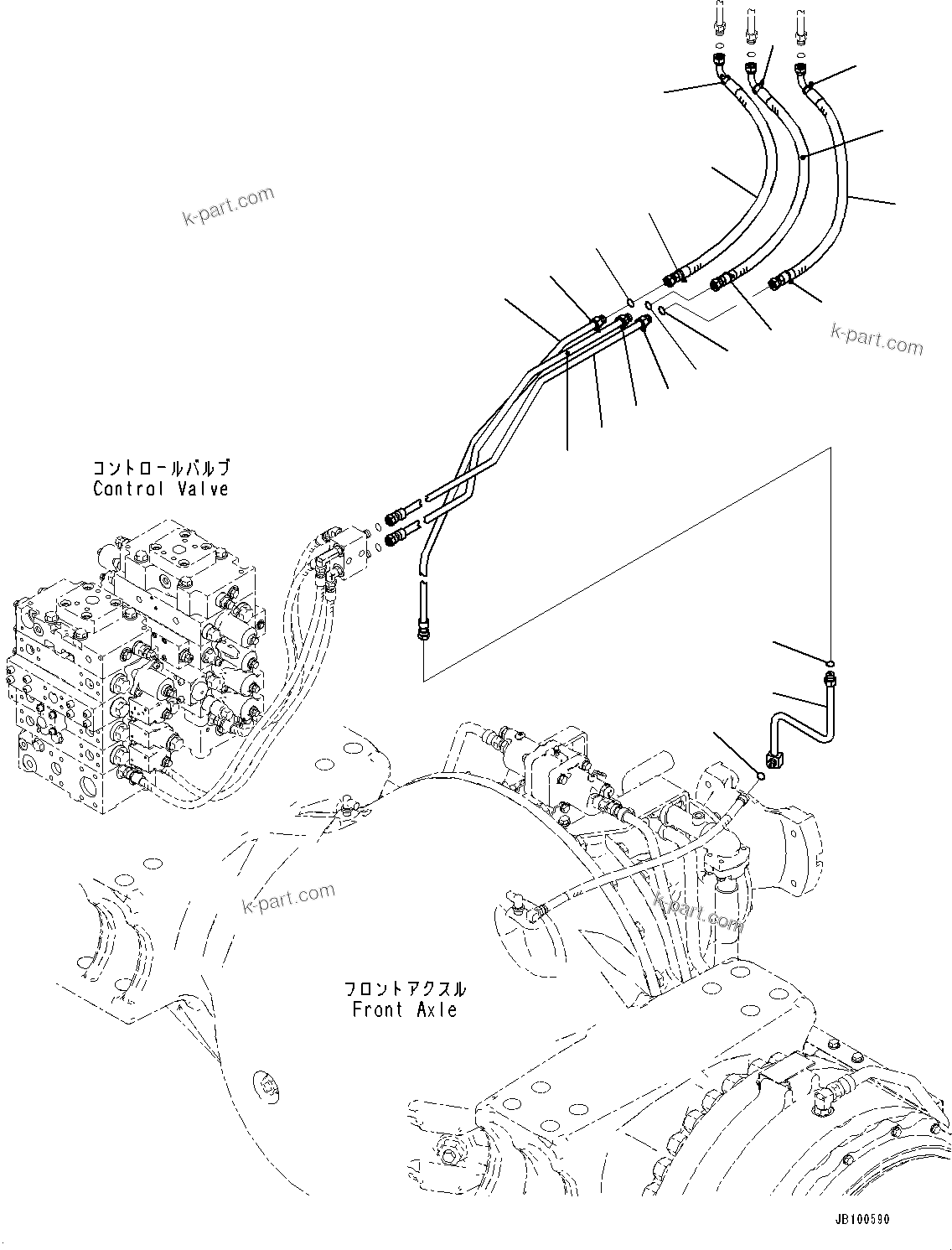 Komatsu parts book diagram for WA800-8E0 S/N 84001-UP: HYDRAULIC PIPING, PILOT PIPING (1/2)(#83001-)