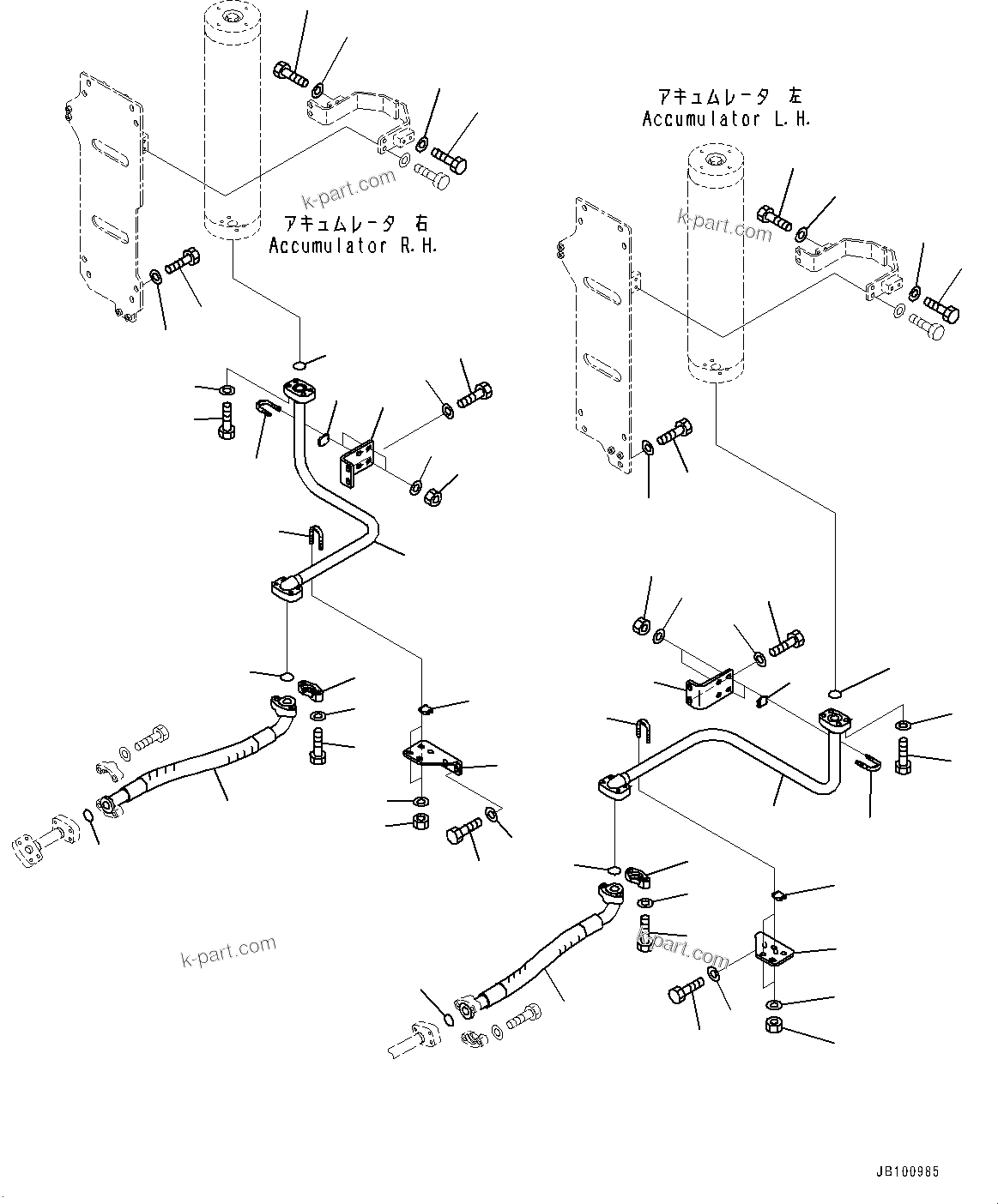 Komatsu parts book diagram for WA800-8E0 S/N 84001-UP: HYDRAULIC PIPING, ACCUMULATOR PIPING (2/2)(#83001-)