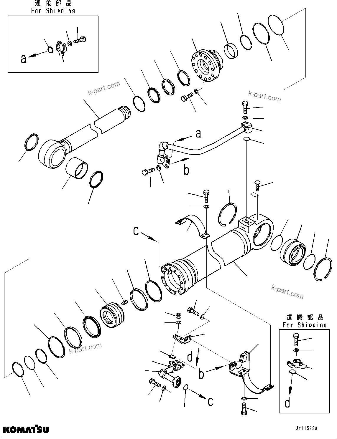 Komatsu parts book diagram for WA800-8E0 S/N 84001-UP: STEERING CYLINDER, INNER PARTS, STEERING CYLINDER, R.H.(#80001-)