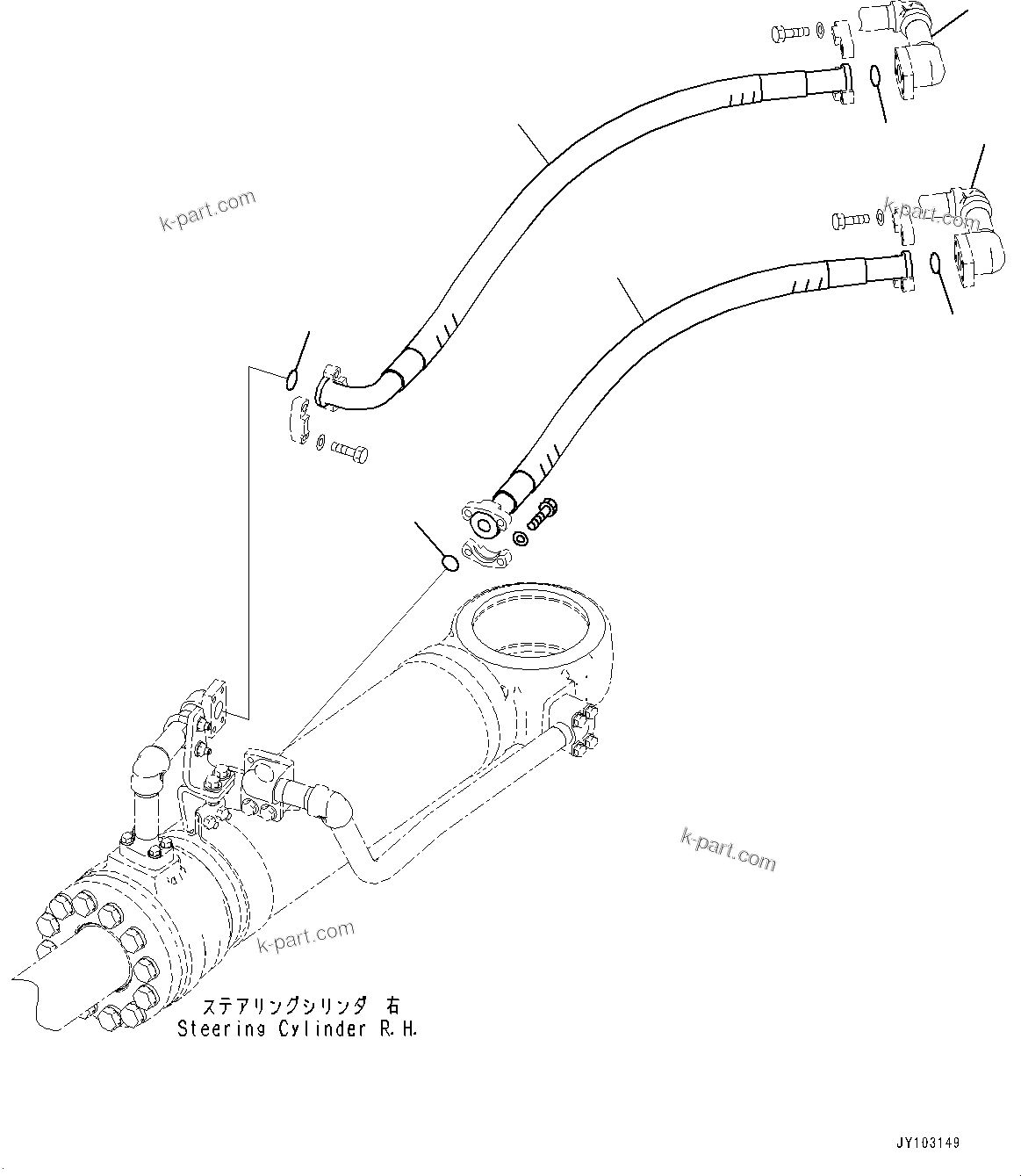 Komatsu parts book diagram for WA800-8E0 S/N 84001-UP: STEERING CYLINDER, CYLINDER HOSE (2/2)(#83001-)