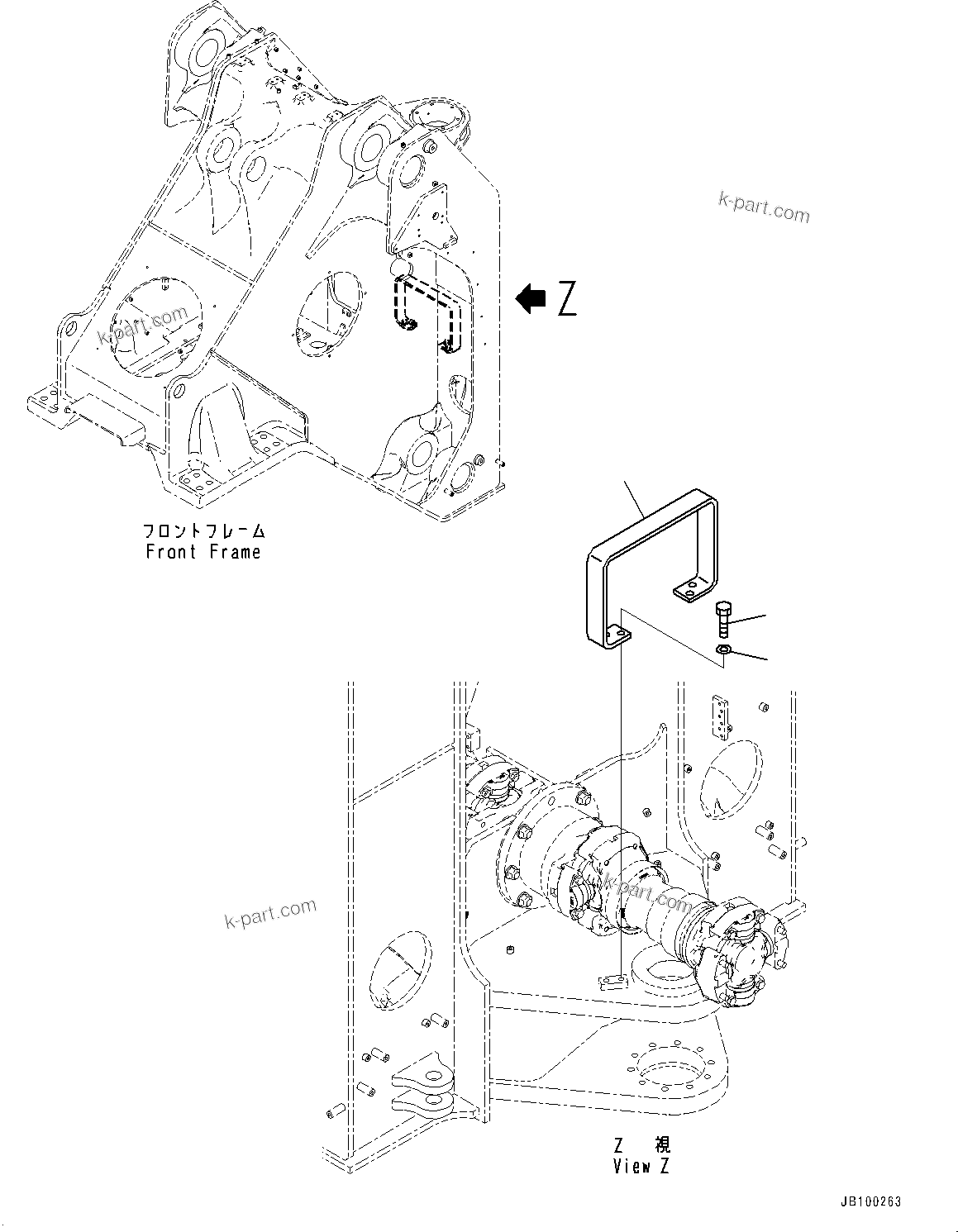 Komatsu parts book diagram for WA800-8E0 S/N 84001-UP: ARTICULATE LOCK BAR AND FRAME COVER, GUARD (1/2)(#83001-)