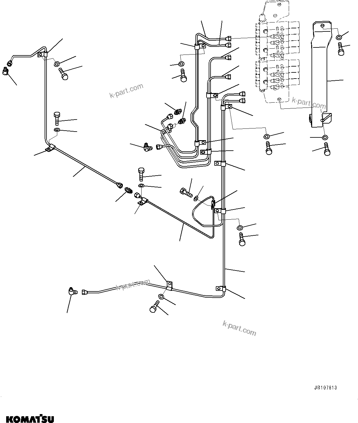 Komatsu parts book diagram for WA800-8E0 S/N 84001-UP: AUTO-GREASING SYSTEM PIPING, BRANCH PIPING (1/2)(#83014-)