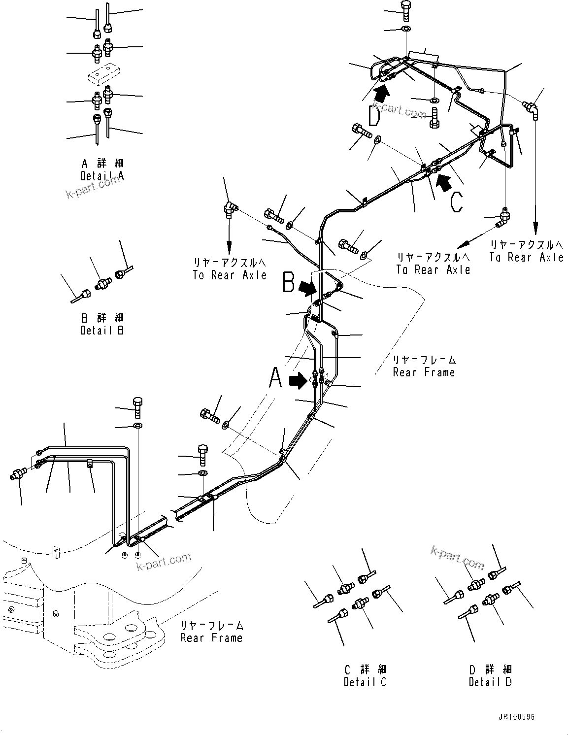 Komatsu parts book diagram for WA800-8E0 S/N 84001-UP: REMOTE GREASING SYSTEM, REAR PIPING(#83001-)