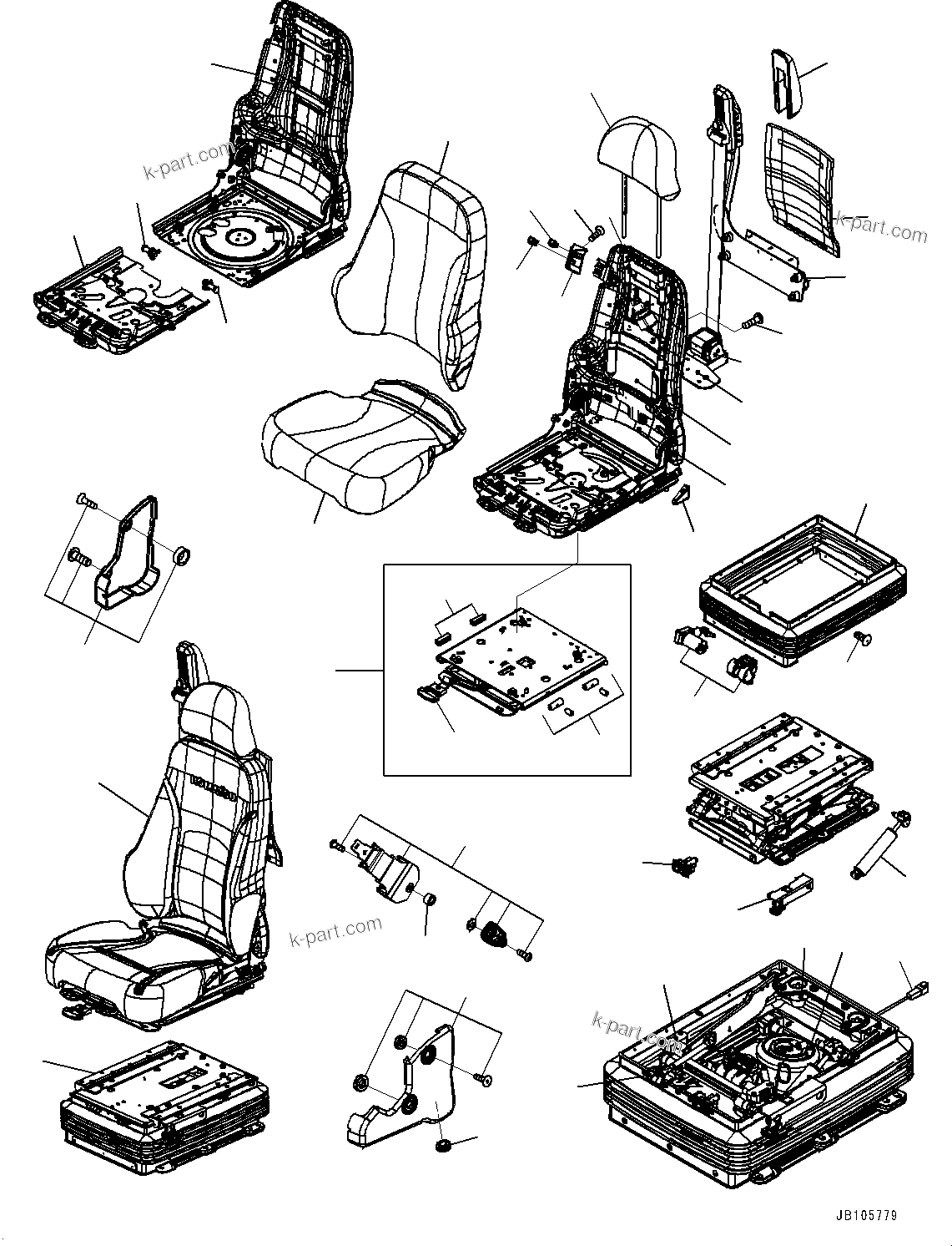 Komatsu parts book diagram for WA800-8E0 S/N 84001-UP: OPERATOR'S SEAT, OPERATOR'S SEAT (WITH 3-POINT 78MM SEAT BELT, WITH HEATER AND FAN, SEARS)(#84001-)
