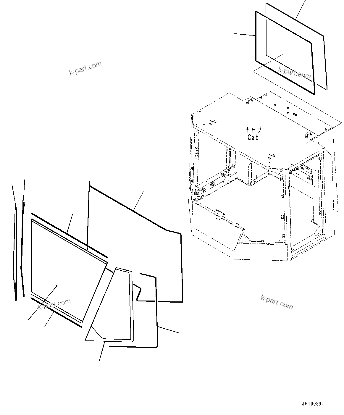 Komatsu parts book diagram for WA800-8E0 S/N 84001-UP: CAB, GLASS WINDOW(#84001-)