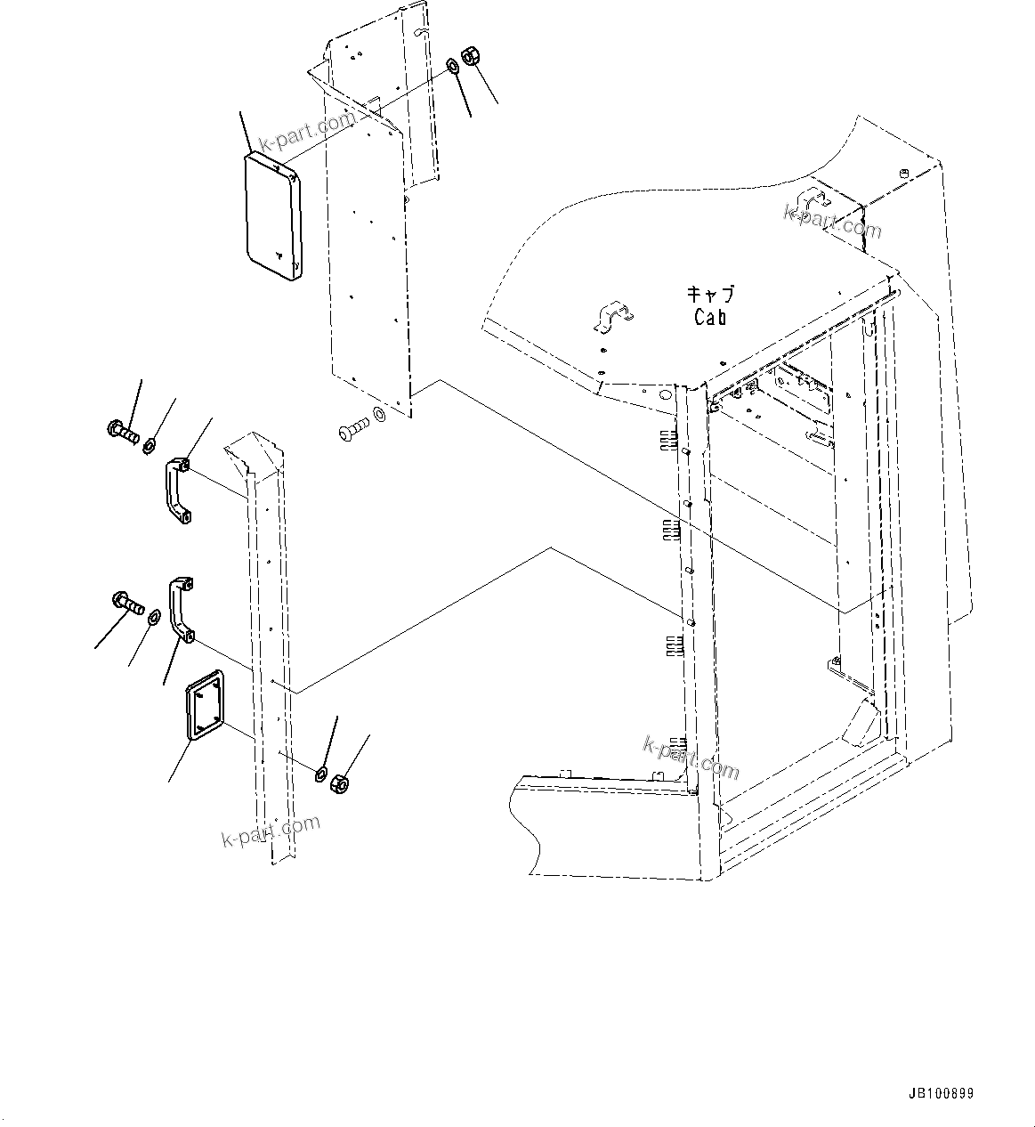 Komatsu parts book diagram for WA800-8E0 S/N 84001-UP: CAB, GRIP (1/2)(#84001-)
