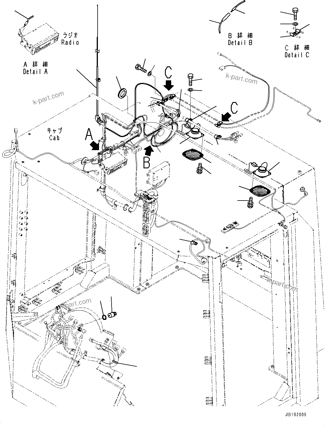 Komatsu parts book diagram for WA800-8E0 S/N 84001-UP: CAB, RADIO ANTENNA(#84001-)