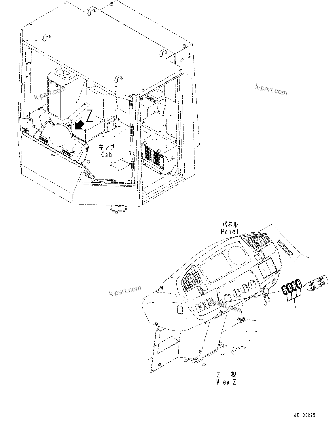 Komatsu parts book diagram for WA800-8E0 S/N 84001-UP: CAB SWITCH, SPACER (1/2)(#84001-)