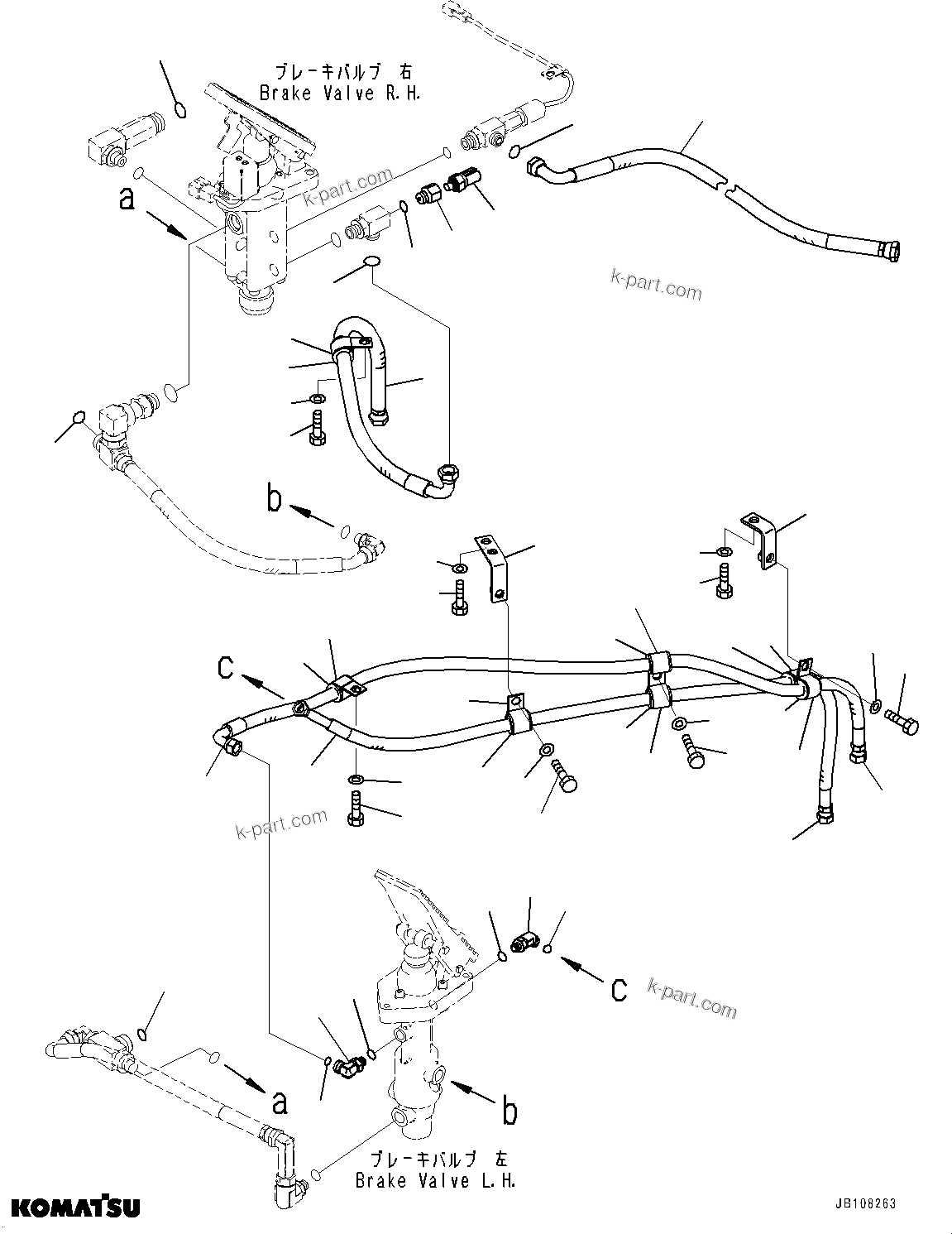 Komatsu parts book diagram for WA800-8E0 S/N 84001-UP: FLOOR, BRAKE VALVE PIPING (2/2)(#84001-)