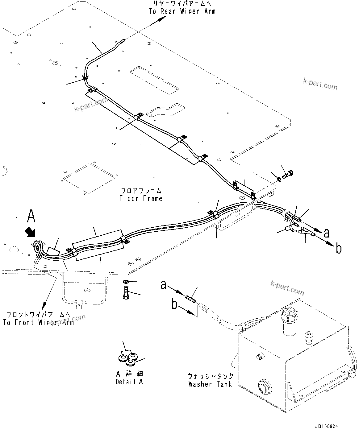 Komatsu parts book diagram for WA800-8E0 S/N 84001-UP: FLOOR, WASHER HOSE(#84001-)