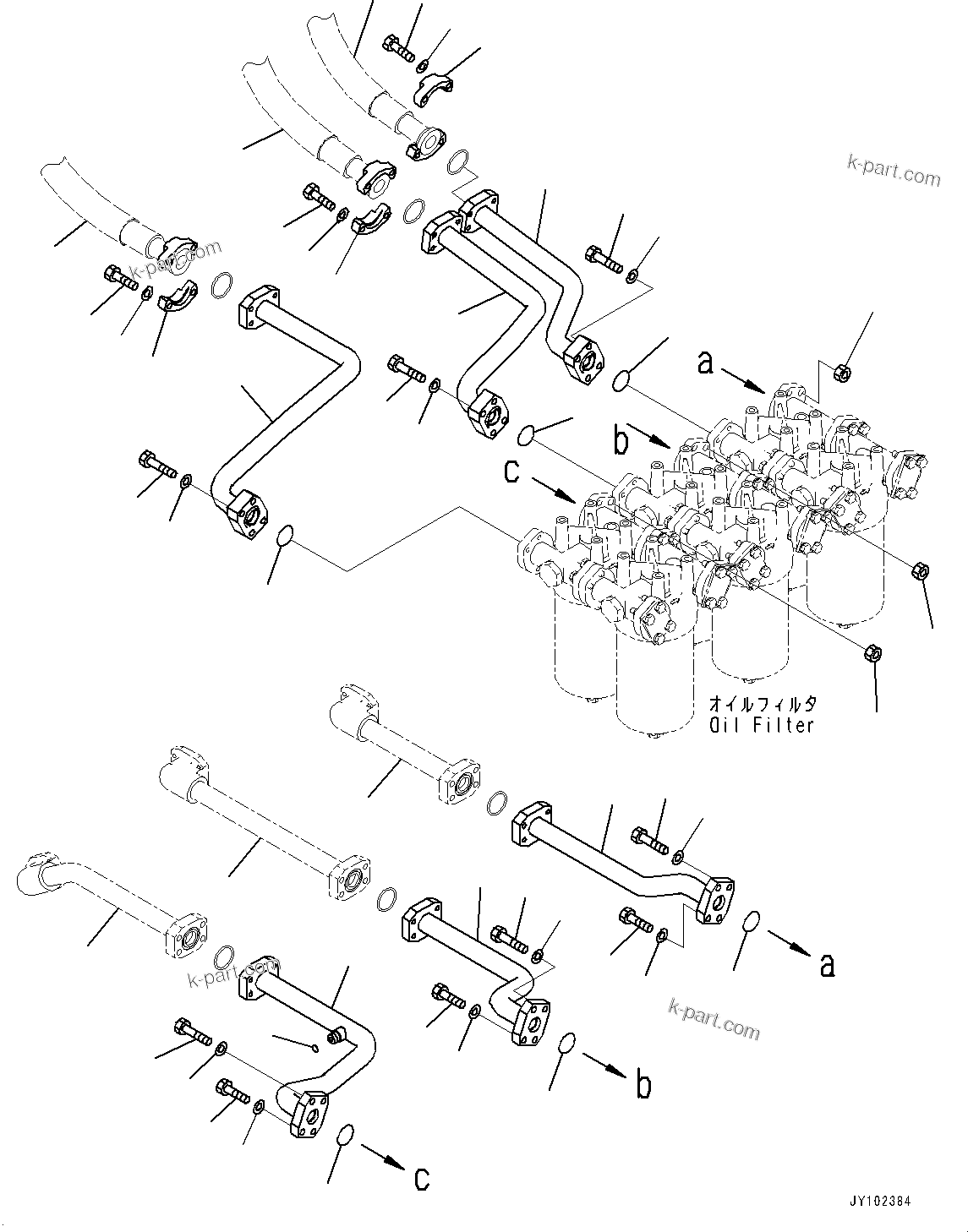 Komatsu parts book diagram for WA800-8E0 S/N 84001-UP: BRAKE CONTROL, OIL FILTER PIPING (1/2)(#83001-)
