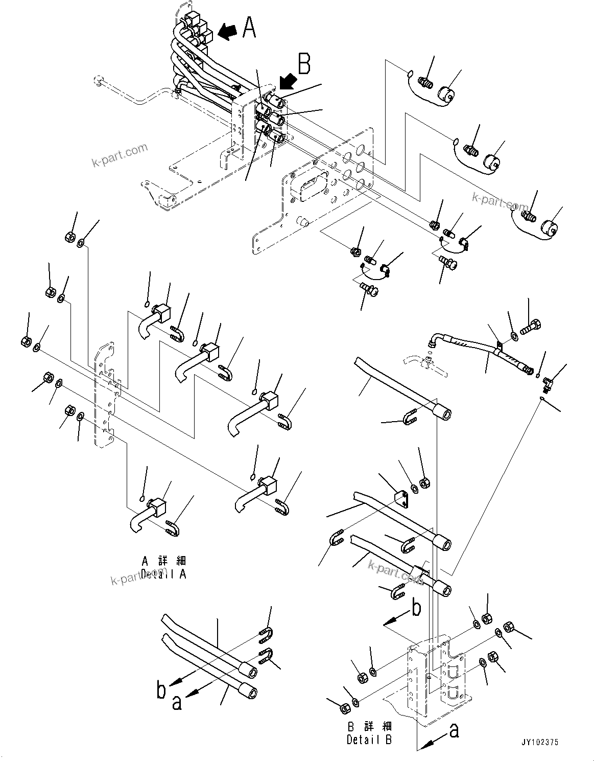 Komatsu parts book diagram for WA800-8E0 S/N 84001-UP: BRAKE CONTROL, SERVICE CENTER PIPING (1/2)(#83001-)
