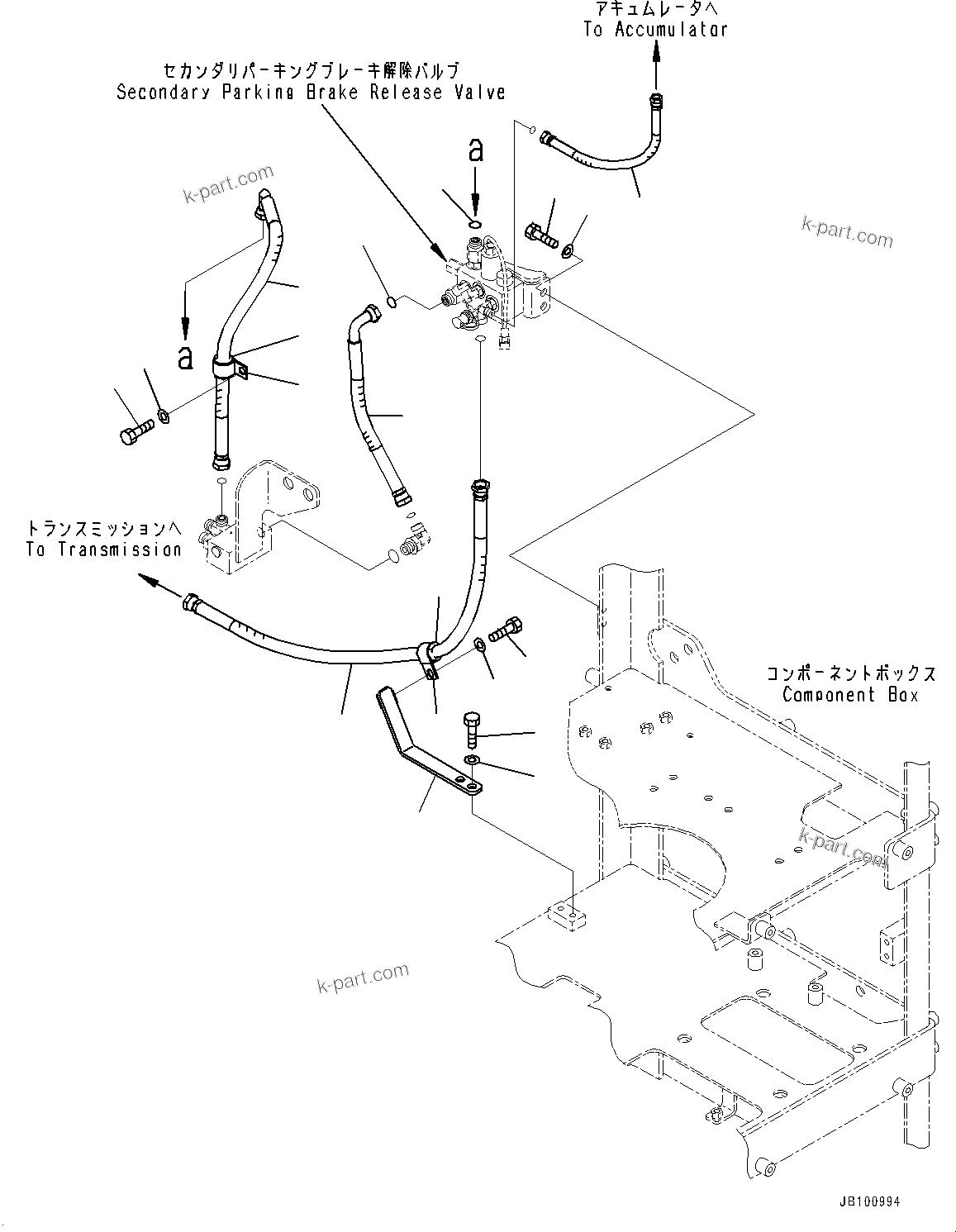 Komatsu parts book diagram for WA800-8E0 S/N 84001-UP: BRAKE CONTROL, SECONDARY PARKING BRAKE RELEASE VALVE PIPING(#83001-)