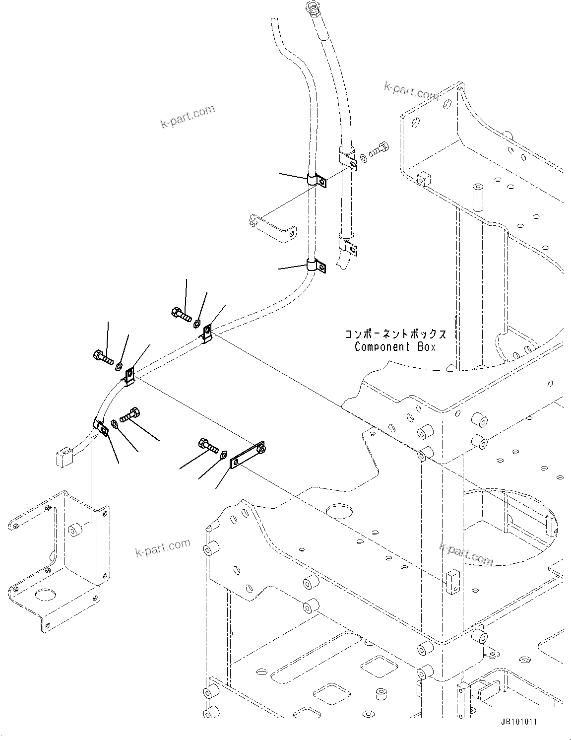 Komatsu parts book diagram for WA800-8E0 S/N 84001-UP: BRAKE CONTROL, GREASE PUMP MOUNTING (1/2) (WITH AUTO-GREASING SYSTEM)(#83001-)