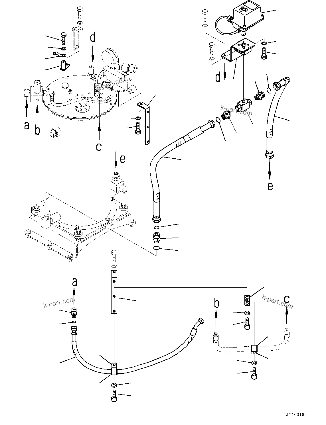 Komatsu parts book diagram for WA800-8E0 S/N 84001-UP: BRAKE CONTROL, GREASE PUMP PIPING (1/2) (WITH AUTO-GREASING SYSTEM)(#83001-)