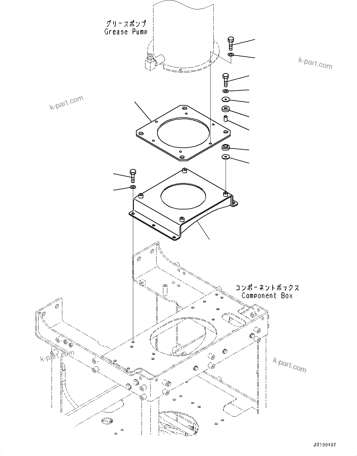 Komatsu parts book diagram for WA800-8E0 S/N 84001-UP: BRAKE CONTROL, GREASE PUMP MOUNTING BRACKET (WITH AUTO-GREASING SYSTEM)(#83001-)