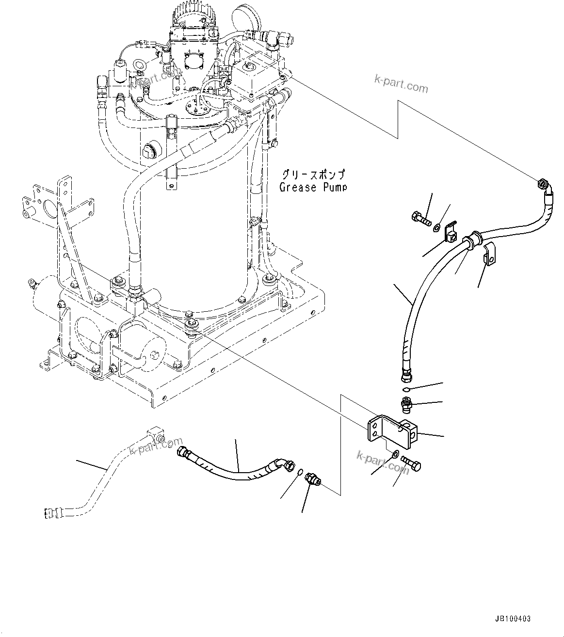 Komatsu parts book diagram for WA800-8E0 S/N 84001-UP: BRAKE CONTROL, GREASE PUMP PIPING (2/2) (WITH AUTO-GREASING SYSTEM)(#83001-)