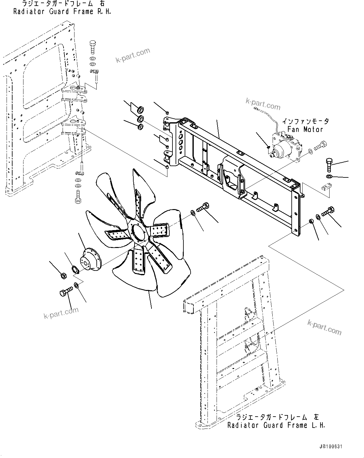 Komatsu parts book diagram for WA800-8E0 S/N 84001-UP: RADIATOR GUARD AND HOOD, FAN(#83001-)