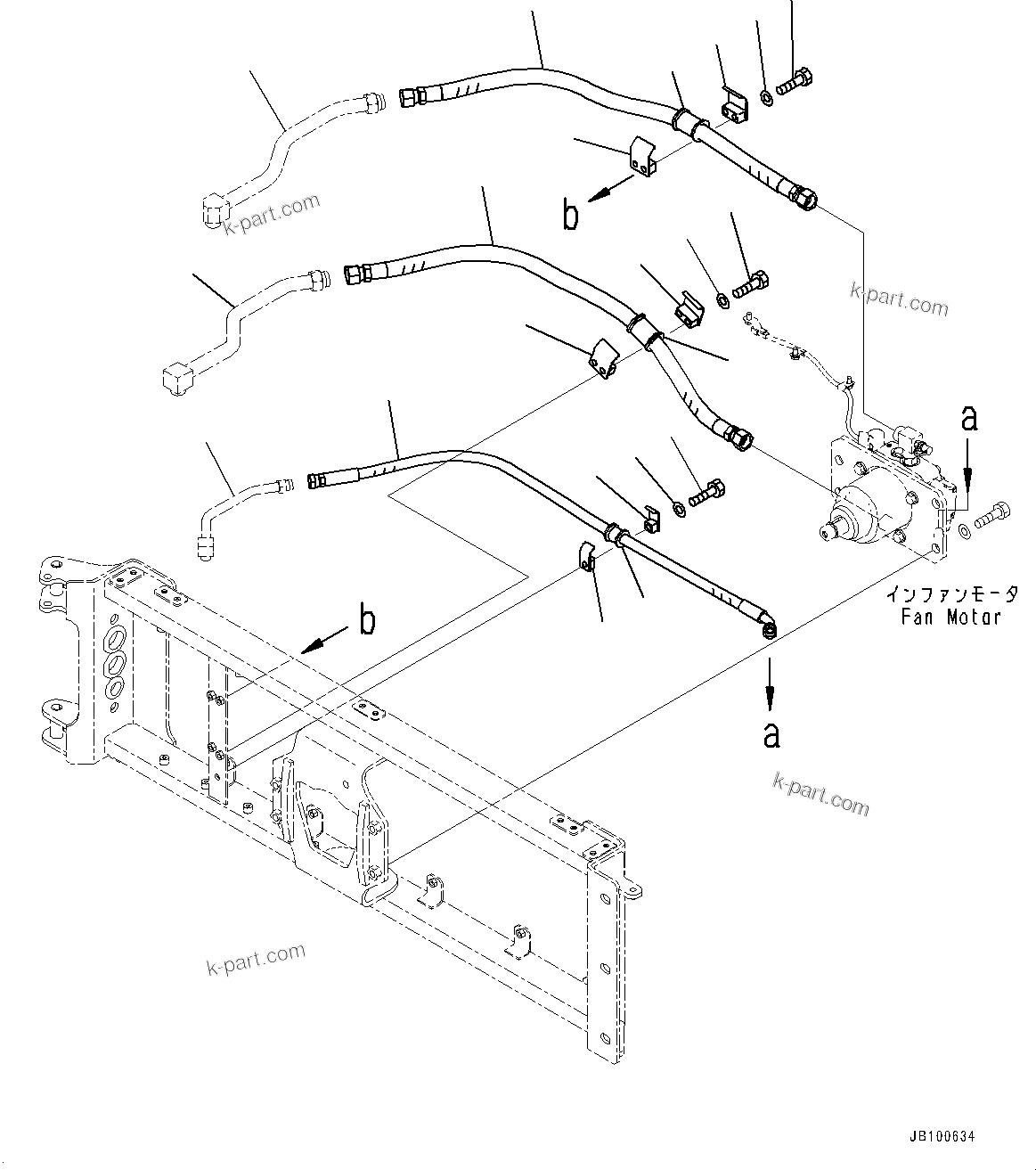 Komatsu parts book diagram for WA800-8E0 S/N 84001-UP: RADIATOR GUARD AND HOOD, FAN MOTOR PIPING(#84001-)