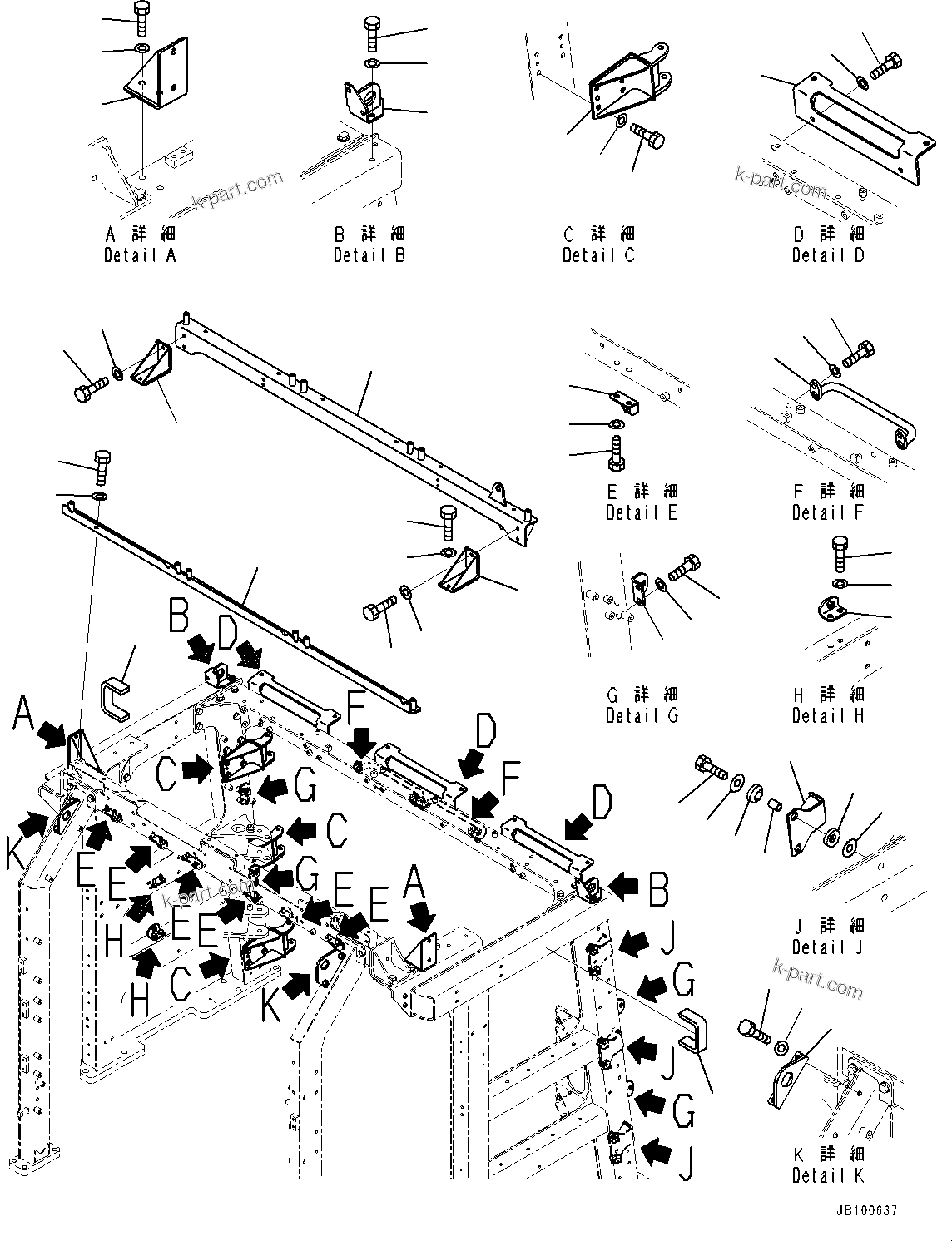 Komatsu parts book diagram for WA800-8E0 S/N 84001-UP: RADIATOR GUARD AND HOOD, SUPPORT MOUNTING (2/3)(#83001-)