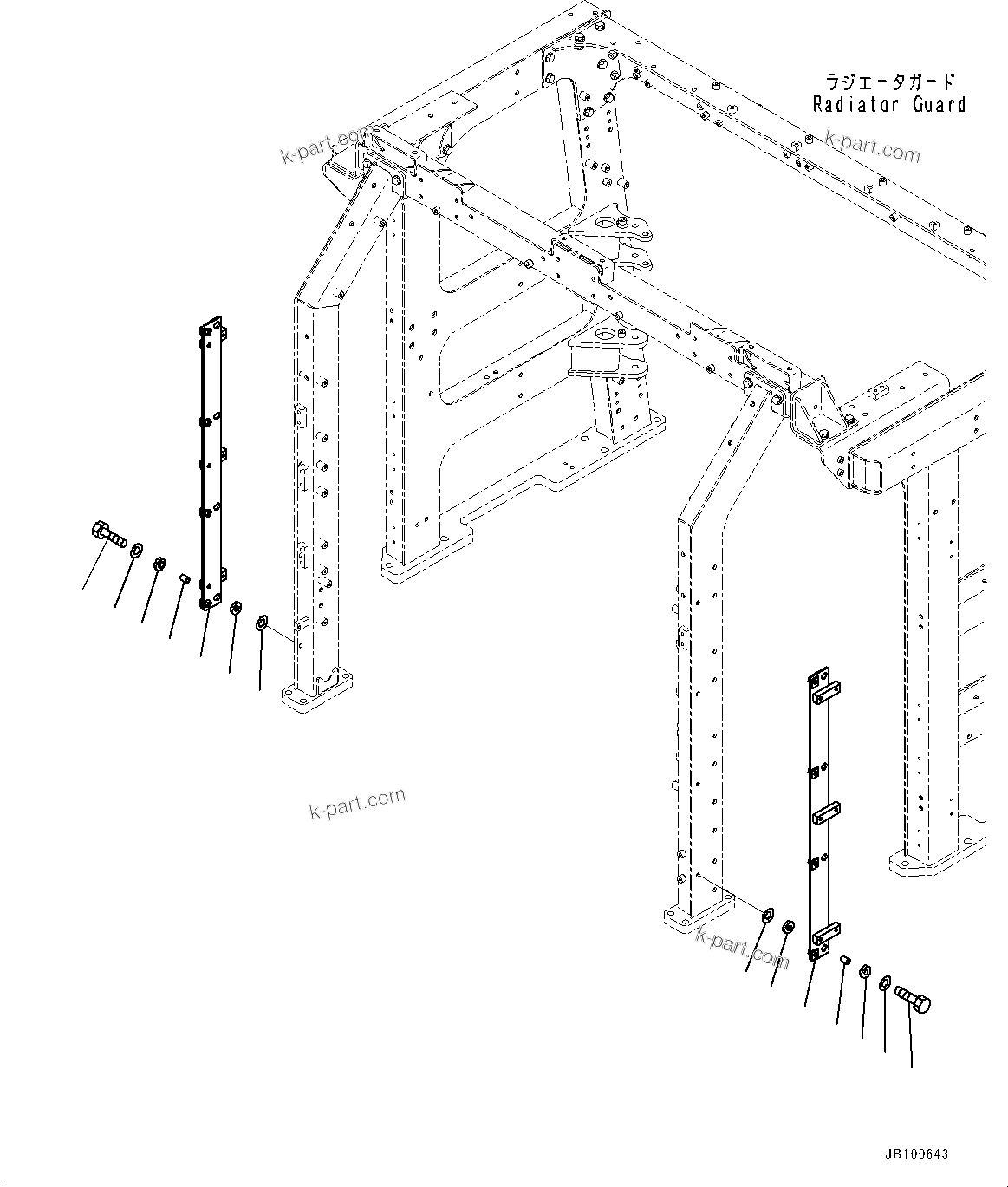 Komatsu parts book diagram for WA800-8E0 S/N 84001-UP: RADIATOR GUARD AND HOOD, MOUNTING (1/3)(#83001-)