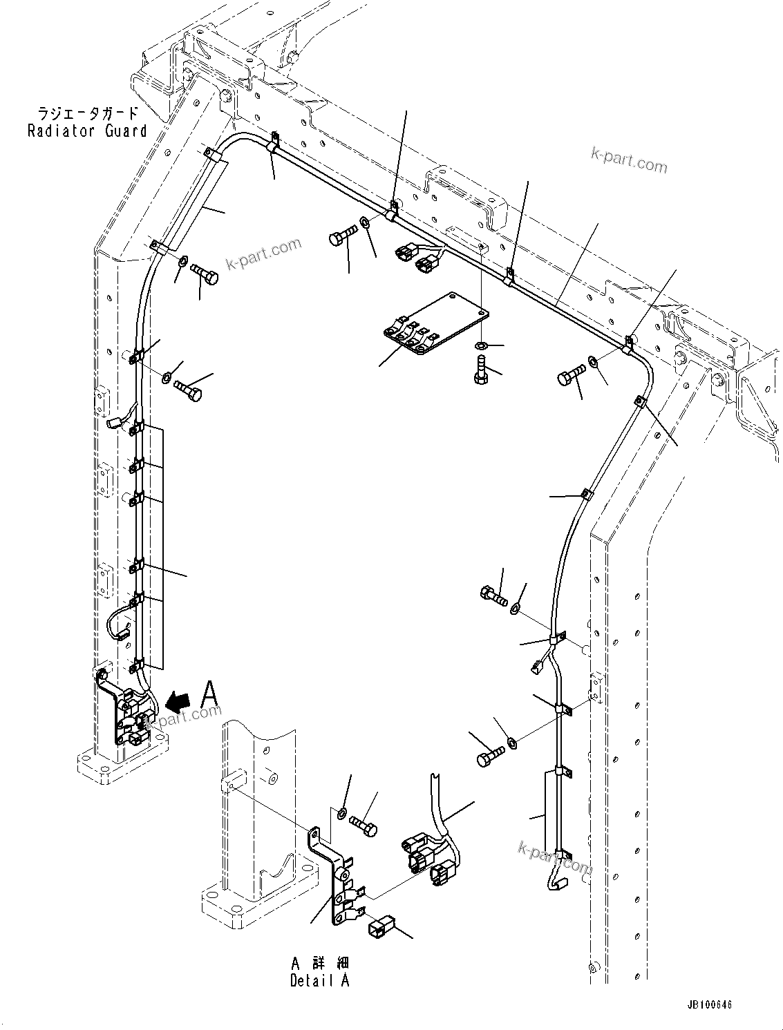 Komatsu parts book diagram for WA800-8E0 S/N 84001-UP: RADIATOR GUARD AND HOOD, WIRING HARNESS(#84001-)
