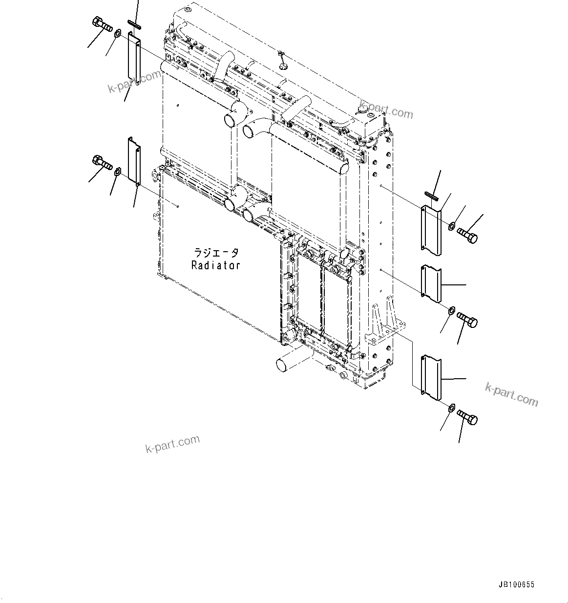 Komatsu parts book diagram for WA800-8E0 S/N 84001-UP: RADIATOR GUARD AND HOOD, RADIATOR MOUNTING(#83001-)