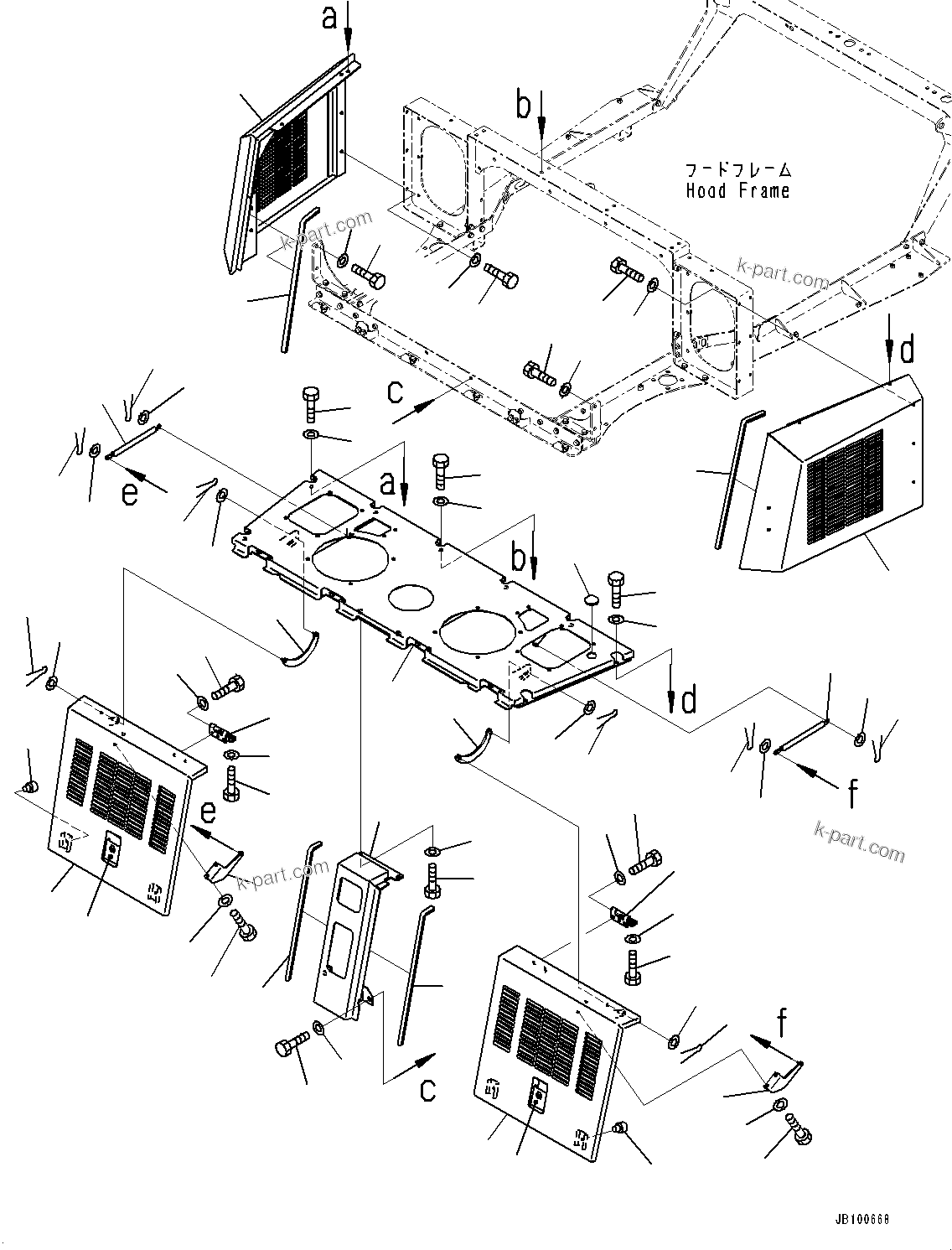 Komatsu parts book diagram for WA800-8E0 S/N 84001-UP: RADIATOR GUARD AND HOOD, SIDE COVER(#83001-)