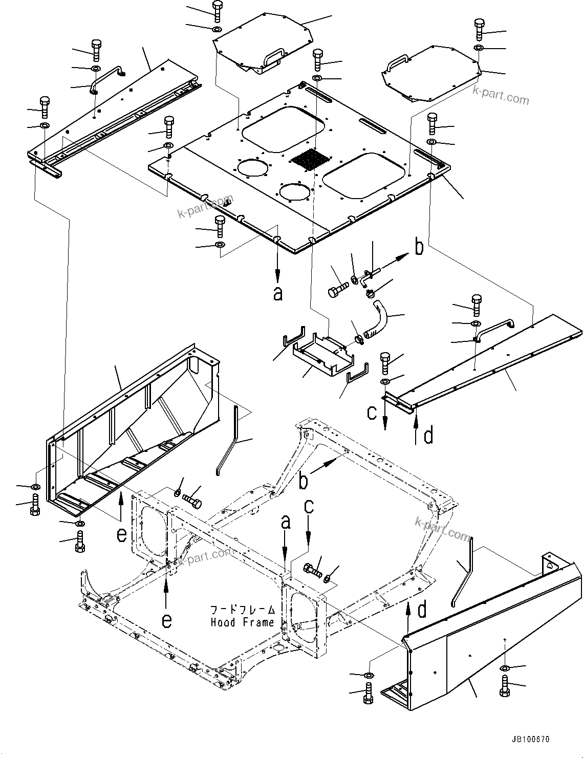 Komatsu parts book diagram for WA800-8E0 S/N 84001-UP: RADIATOR GUARD AND HOOD, HOOD(#83001-)