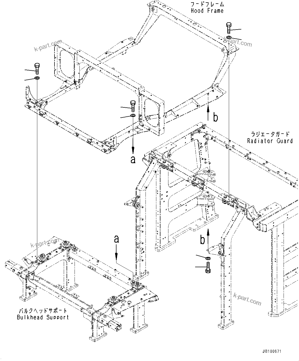 Komatsu parts book diagram for WA800-8E0 S/N 84001-UP: RADIATOR GUARD AND HOOD, BOLT(#83001-)