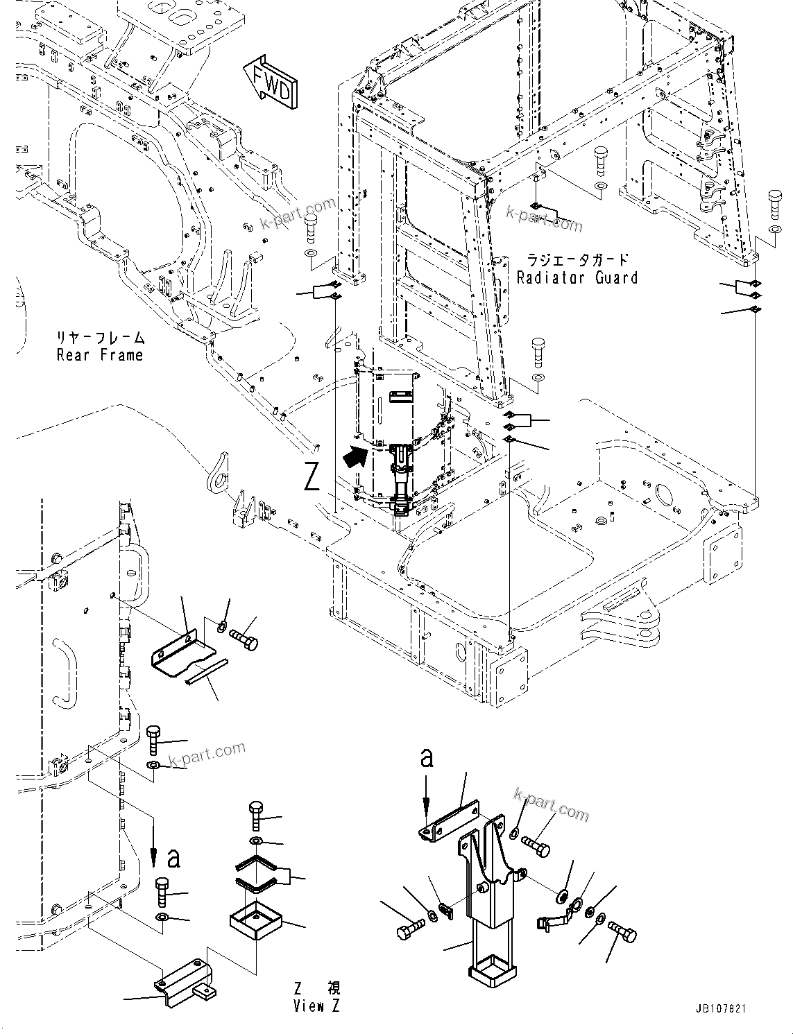 Komatsu parts book diagram for WA800-8E0 S/N 84001-UP: RADIATOR GUARD AND HOOD, MOUNTING (3/3) (WITH KOMVISION, WITHOUT RADAR)(#83021-)