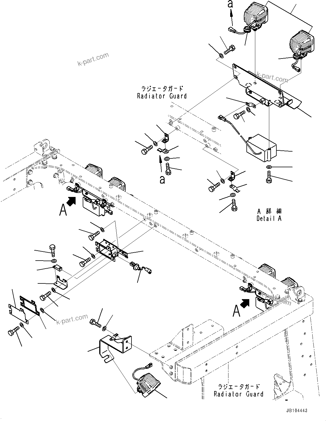 Komatsu parts book diagram for WA800-8E0 S/N 84001-UP: RADIATOR GUARD AND HOOD, WORKING LAMP(#84001-)